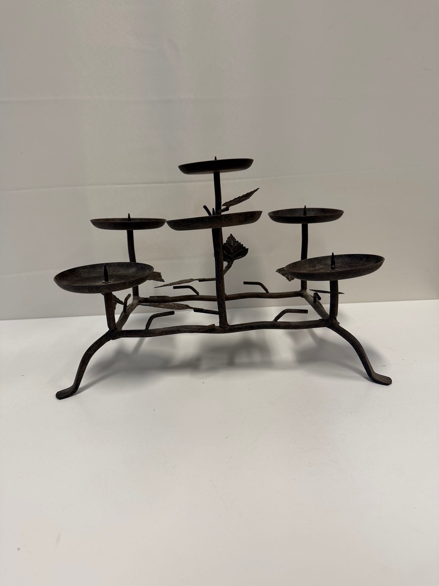 Rustic Dark Iron Six-Candle Candelabra