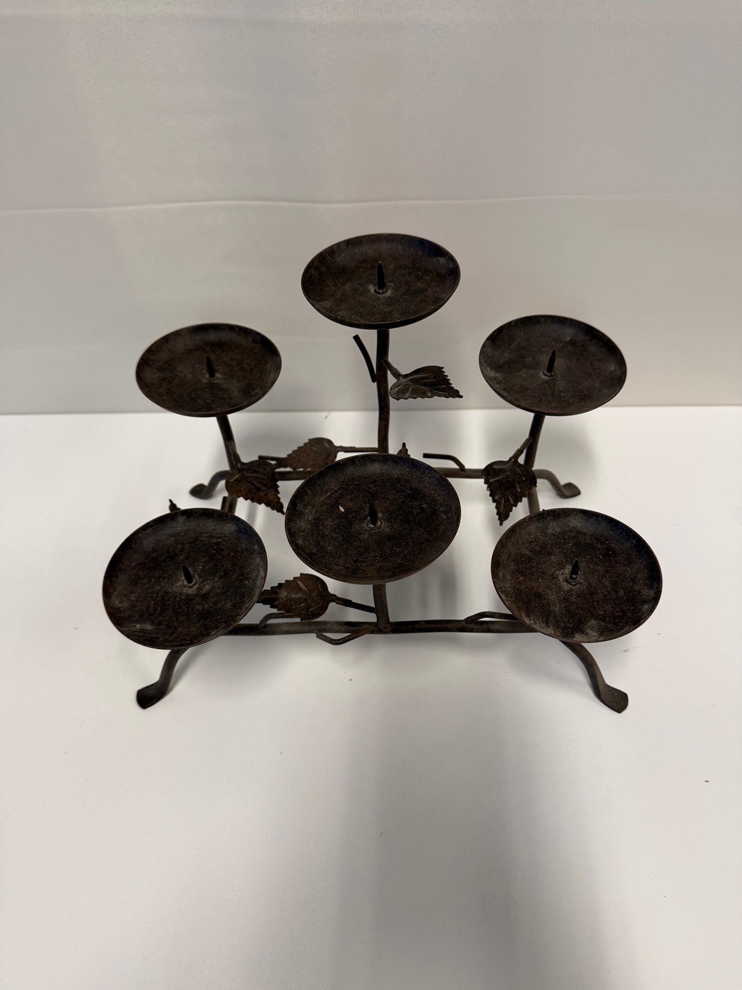 Rustic Dark Iron Six-Candle Candelabra