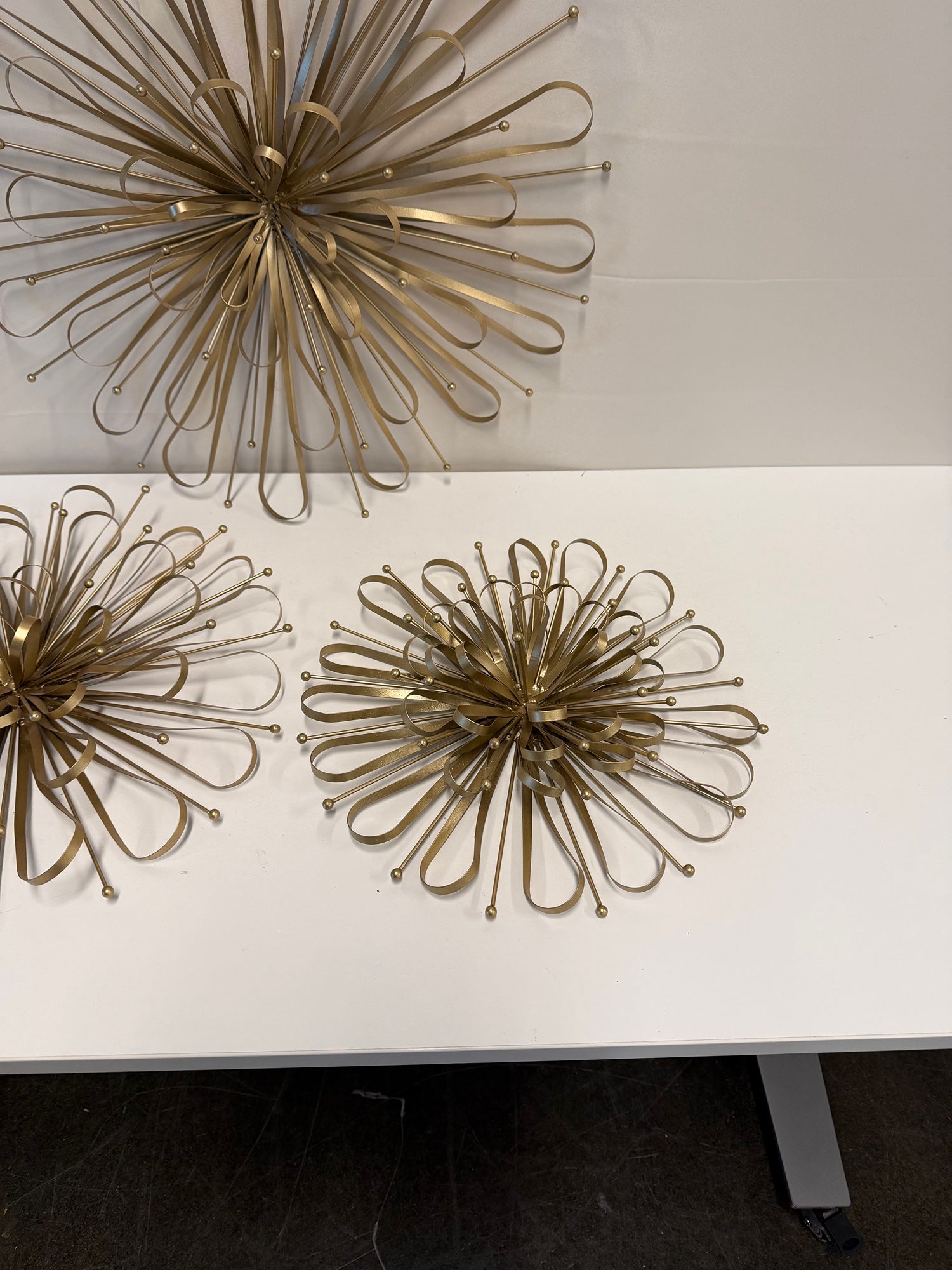 Set of Three Metal Starburst Home Wall Decor Wall Sculpture with Orb Detailing, Wall Art 16", 20", 24"D, Gold