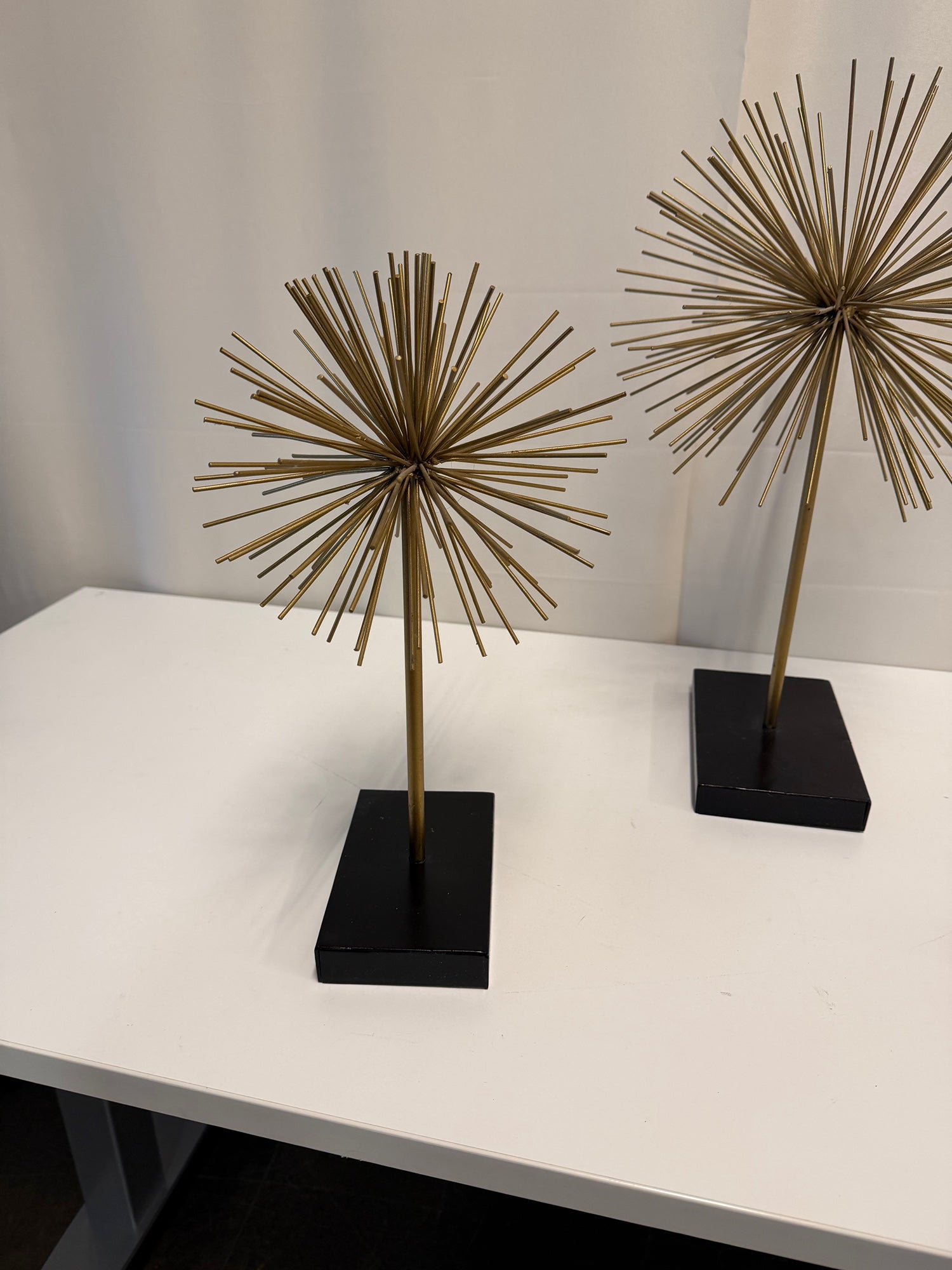 Three Gold Starburst Table Sculptures with Black Base Set