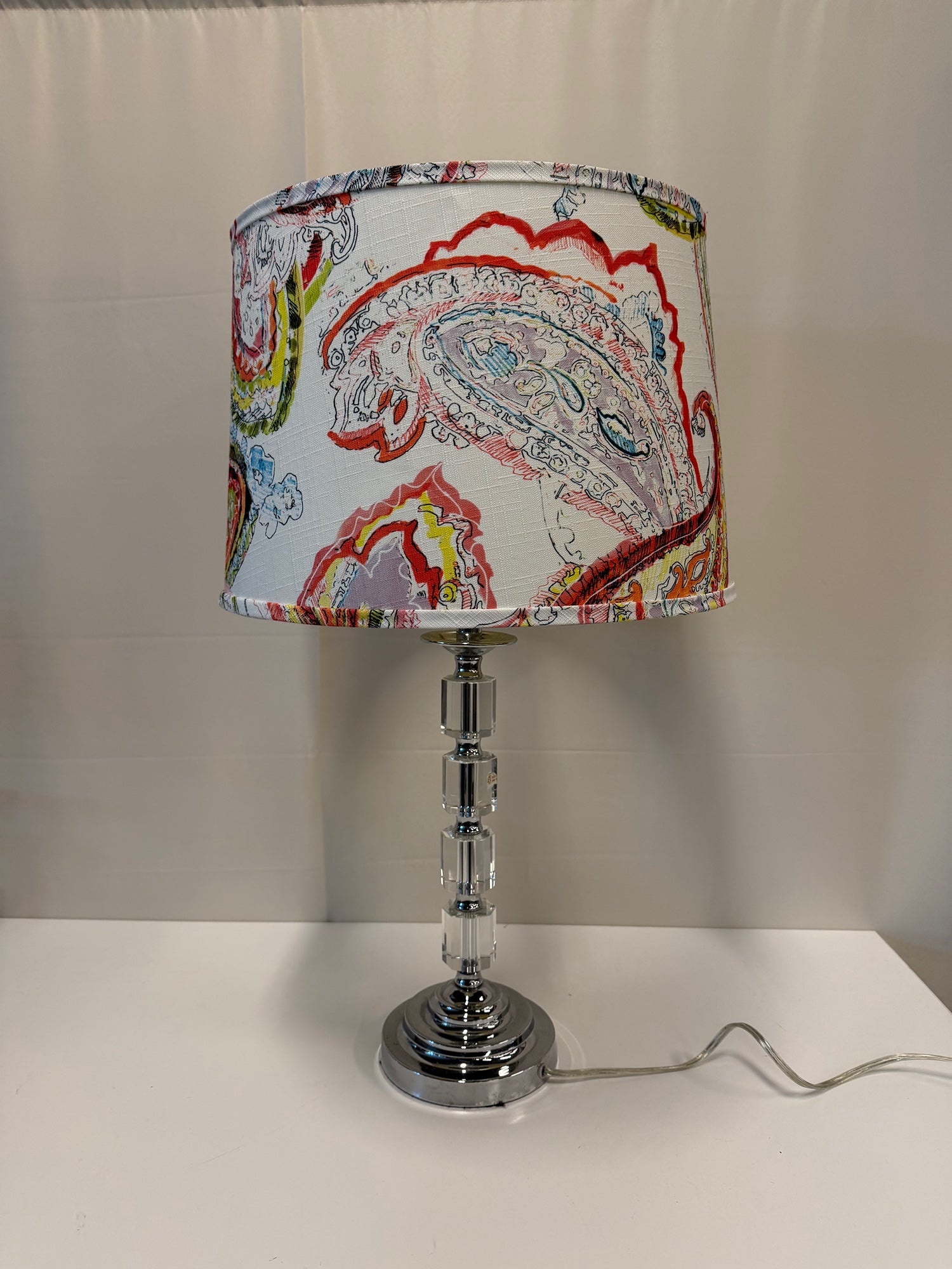 Multi-Color Paisley Shade Chrome Table Lamp