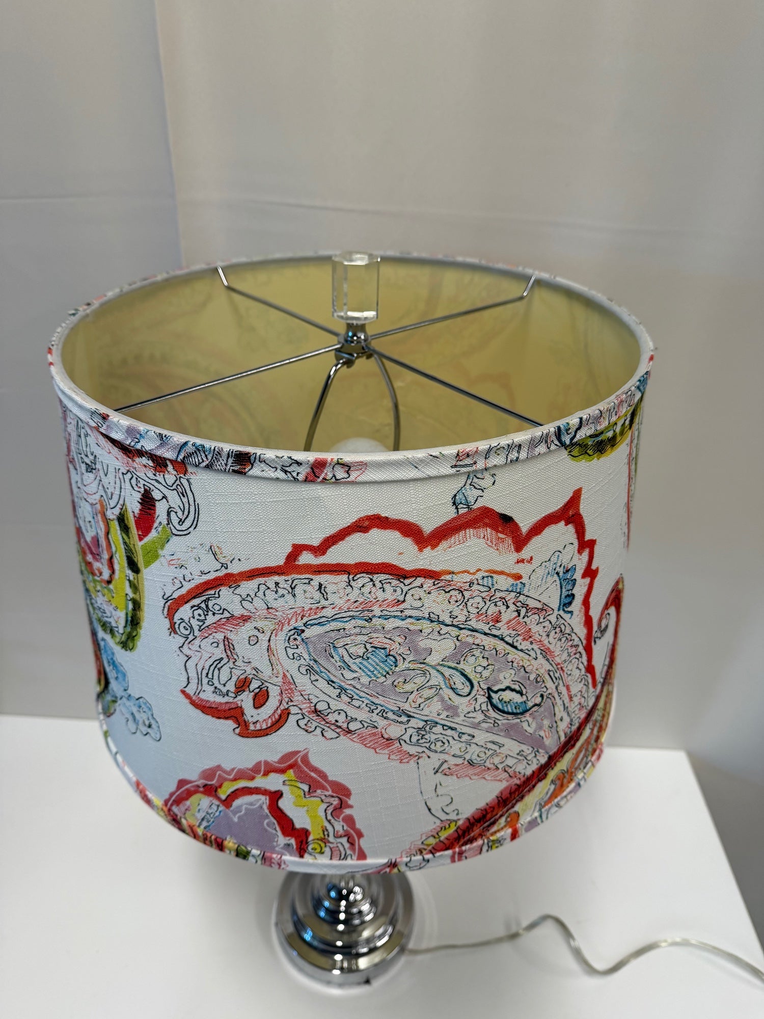 Multi-Color Paisley Shade Chrome Table Lamp