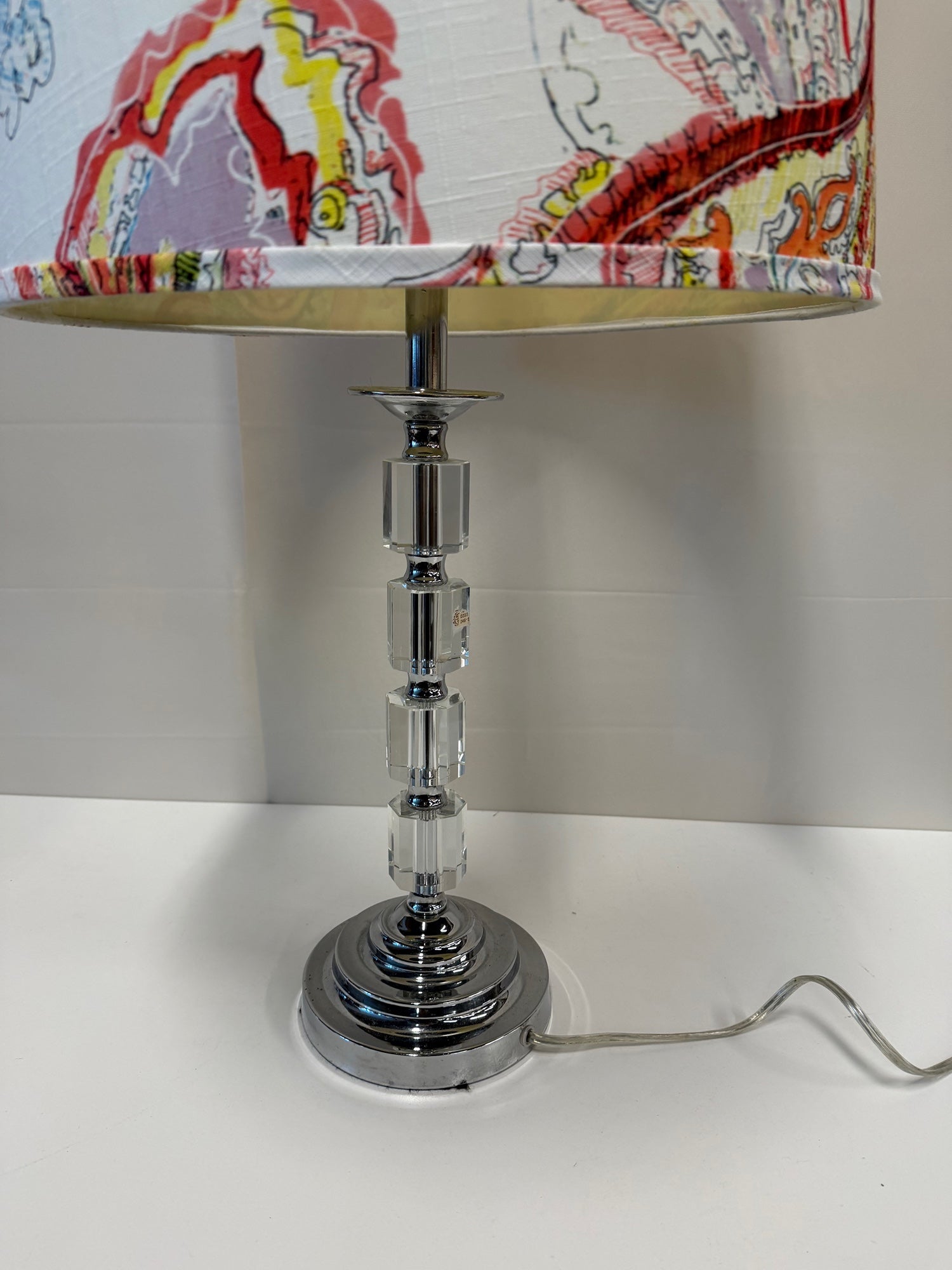 Multi-Color Paisley Shade Chrome Table Lamp