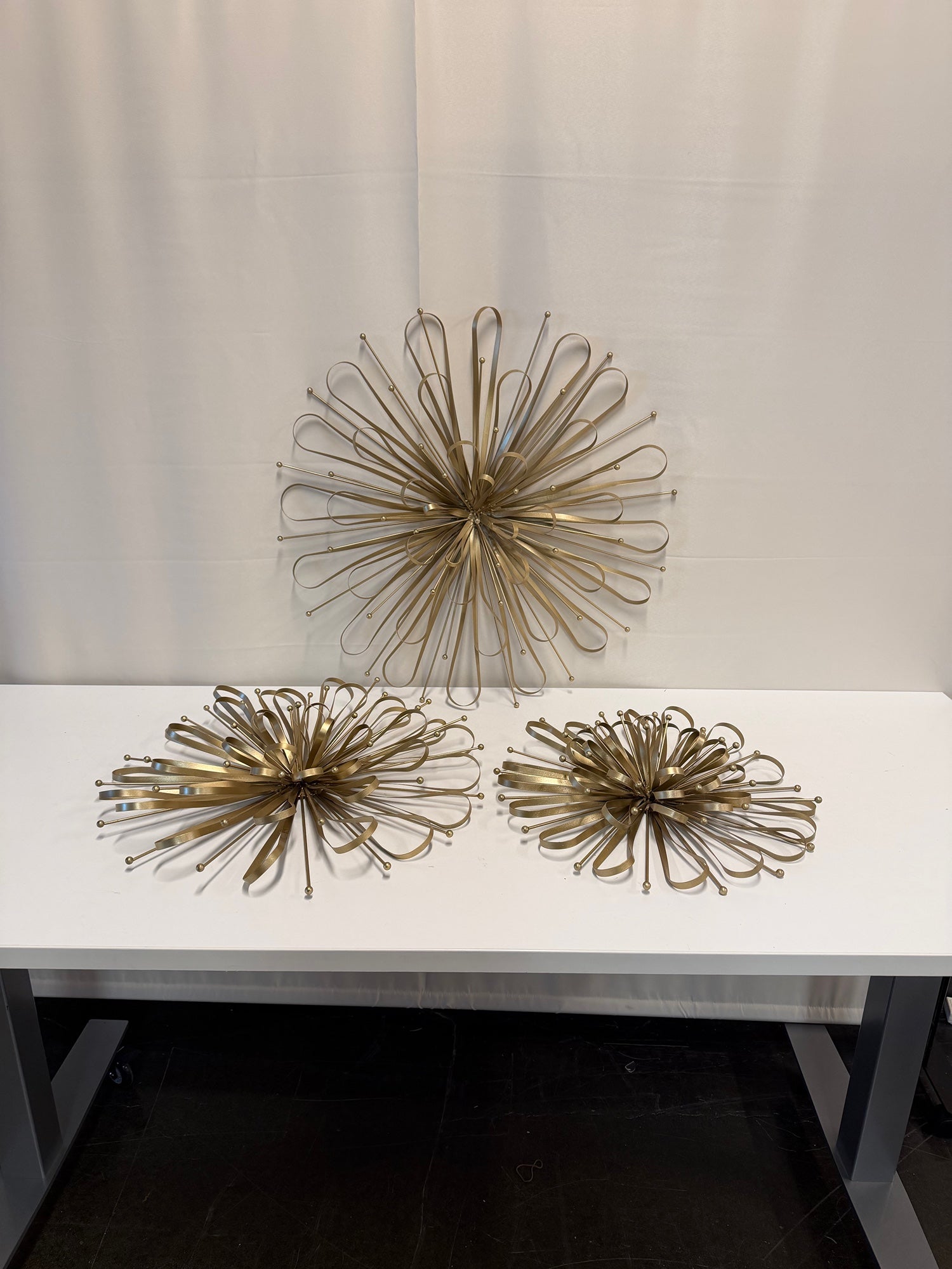 Set of Three Metal Starburst Home Wall Decor Wall Sculpture with Orb Detailing, Wall Art 16", 20", 24"D, Gold
