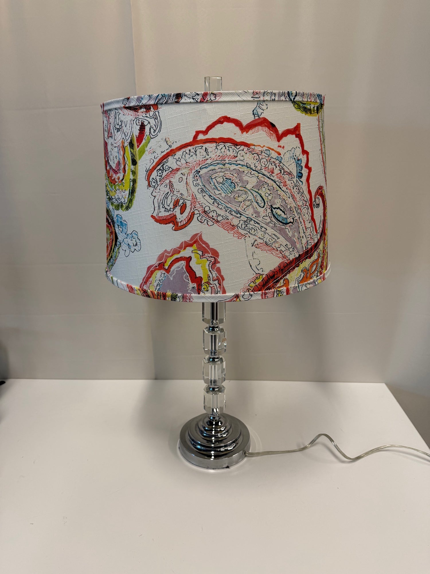 Multi-Color Paisley Shade Chrome Table Lamp