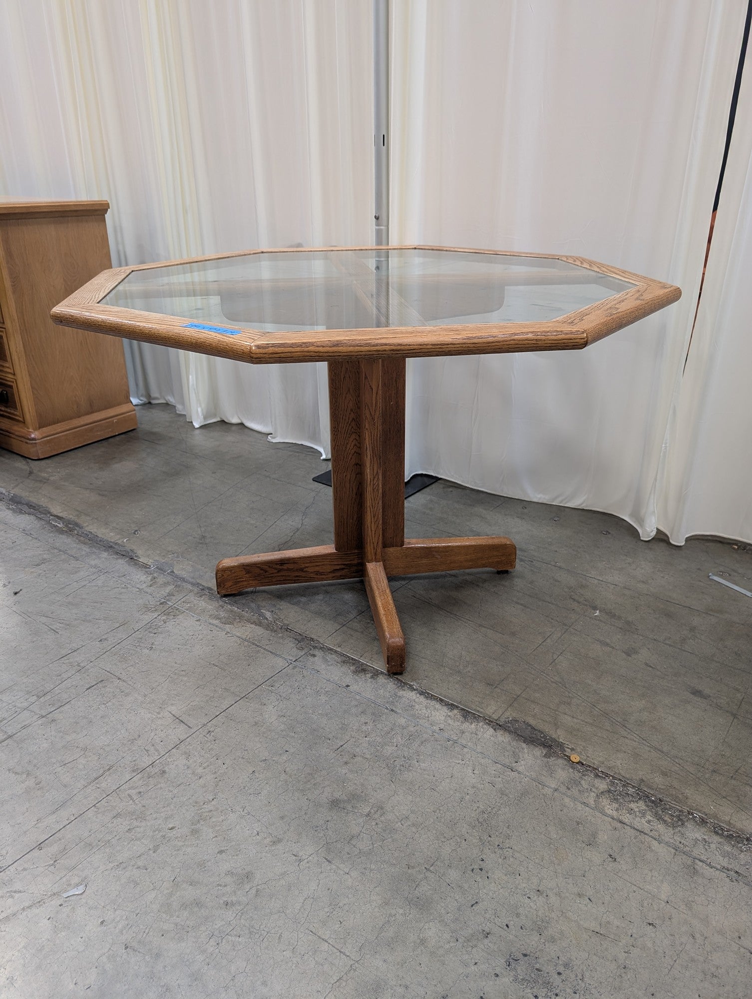 Octagonal Oak Dining Table with Glass Insert