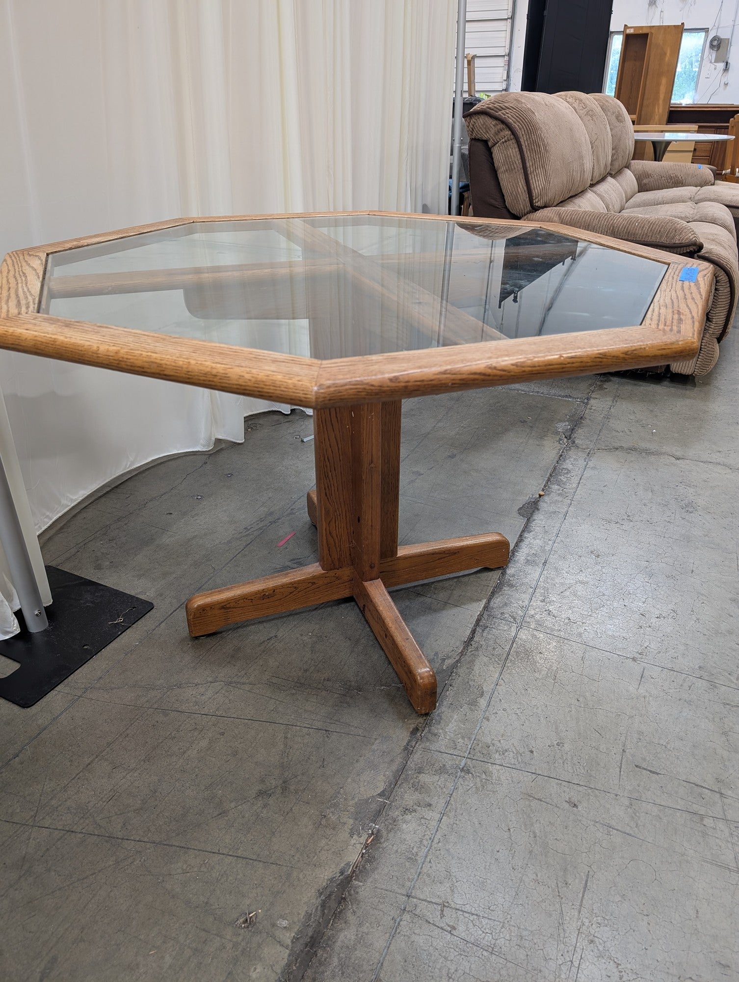 Octagonal Oak Dining Table with Glass Insert