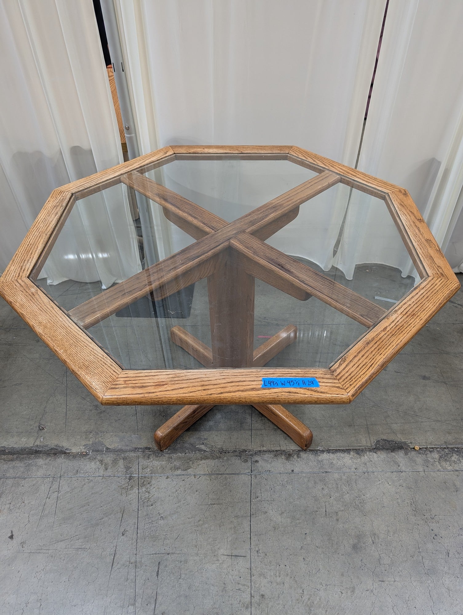 Octagonal Oak Dining Table with Glass Insert