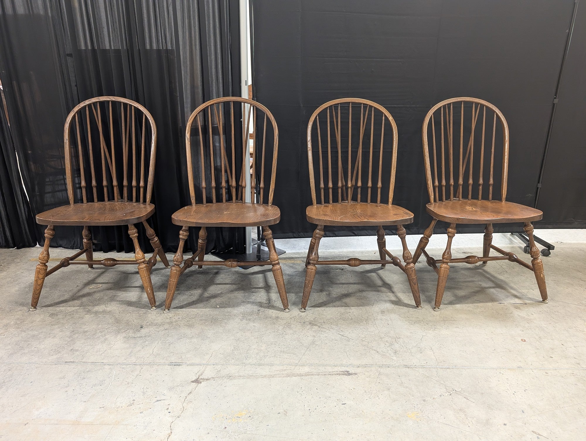 Set of Four Pennsylvania House Medium Brown Wood Windsor Chairs
