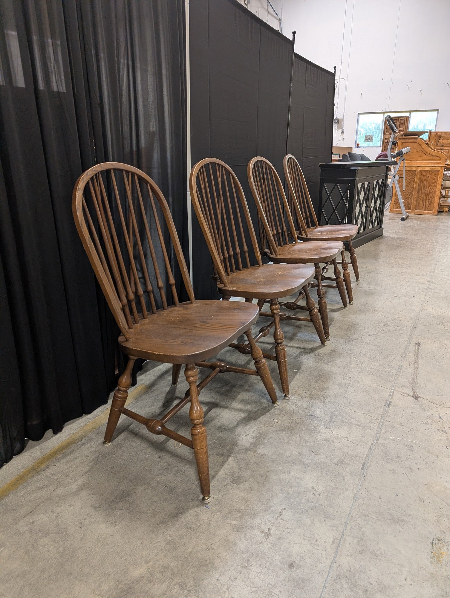Set of Four Pennsylvania House Medium Brown Wood Windsor Chairs
