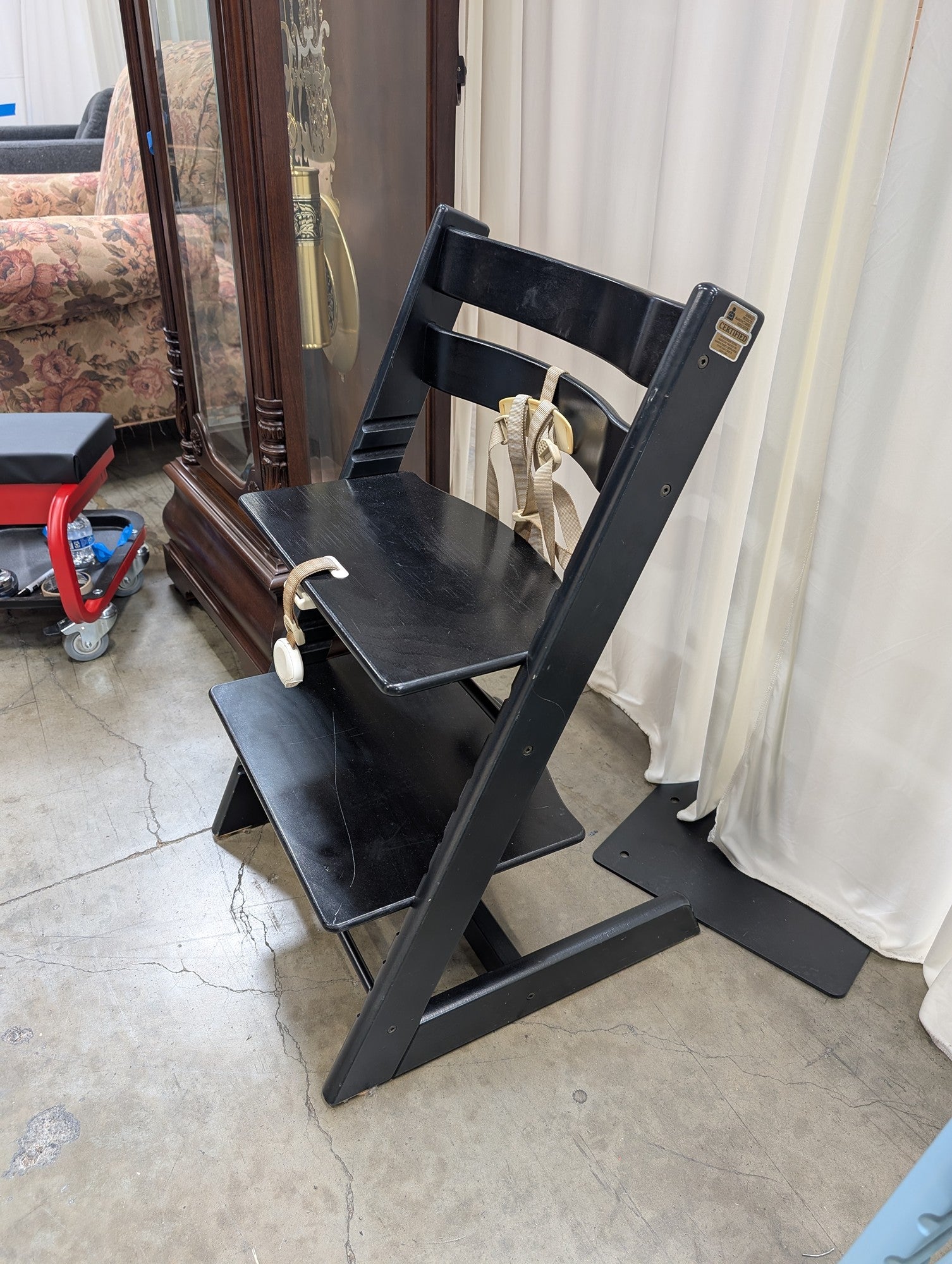 Black Adjustable Wooden High Chair with Safety Harness