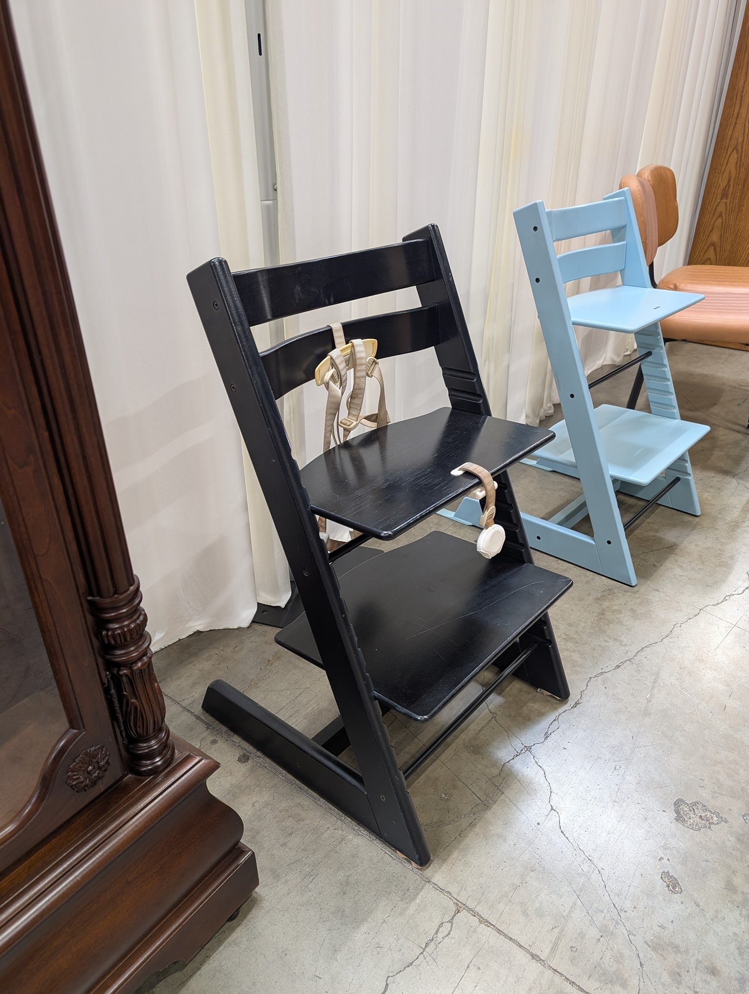 Black Adjustable Wooden High Chair with Safety Harness