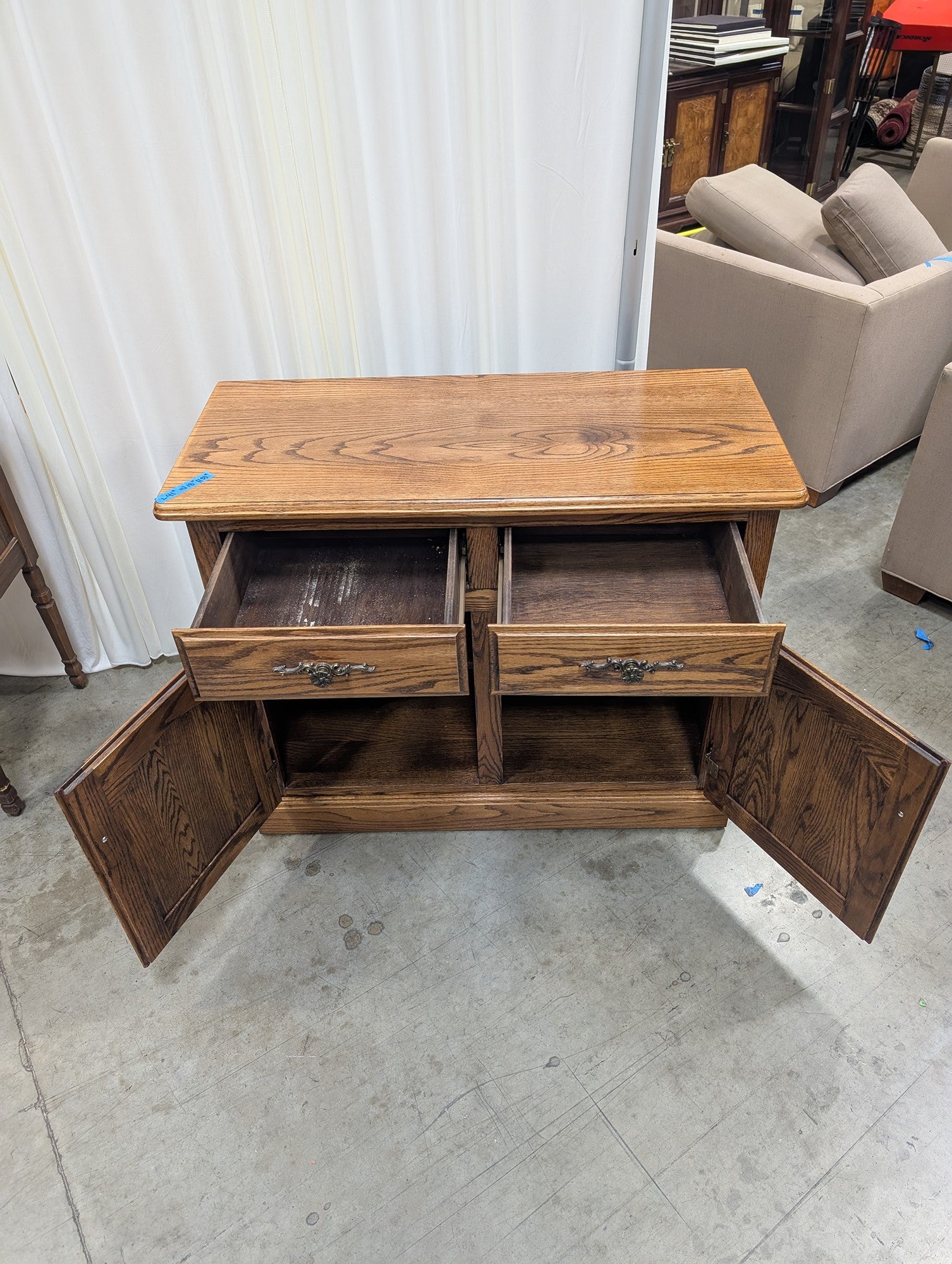 Rustic Hardwood Storage Credenza with Drawers and Cabinet Doors
