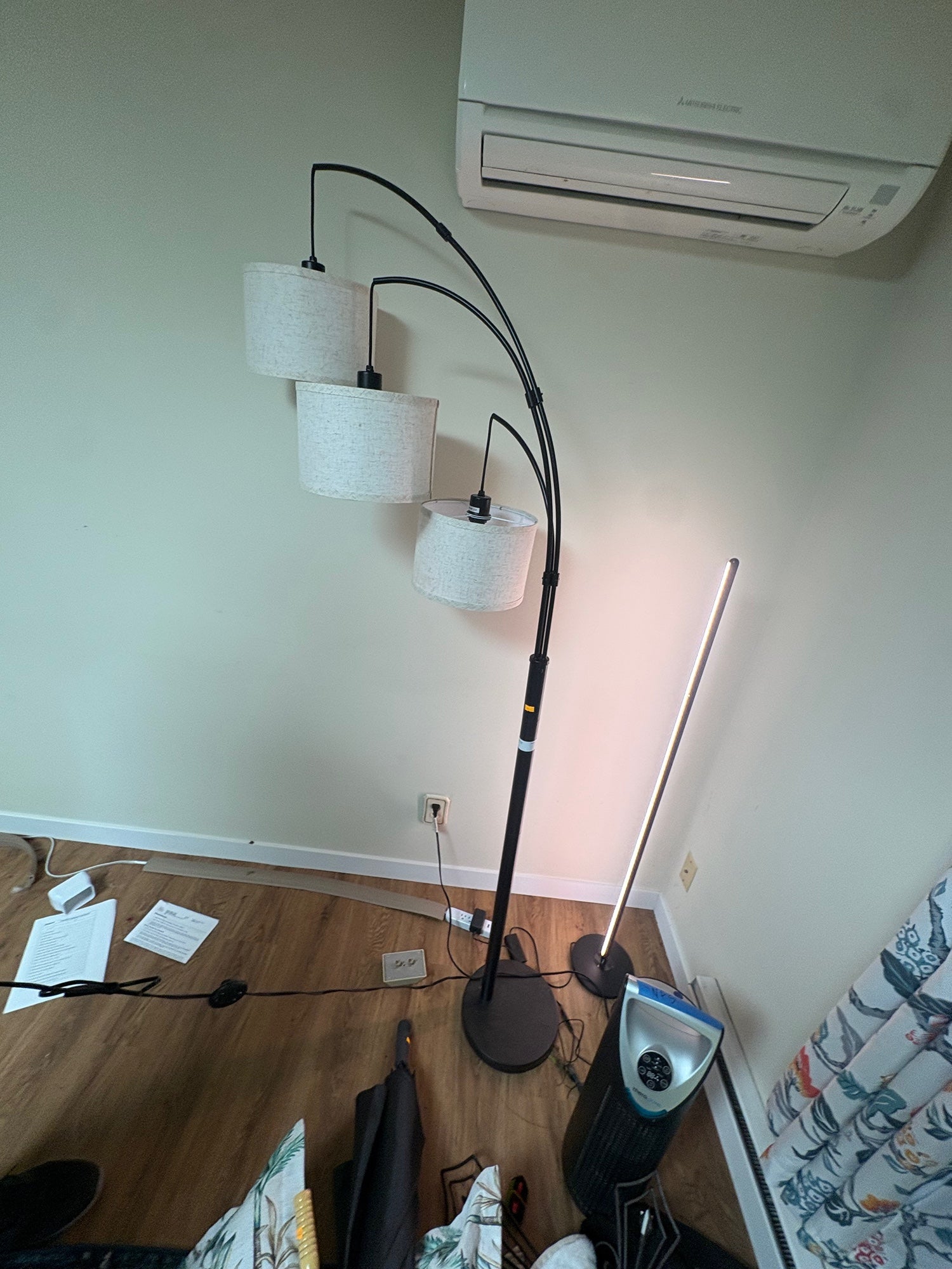 JALECTRIC Modern Arched Triple Head Floor Lamp with Fabric Shades