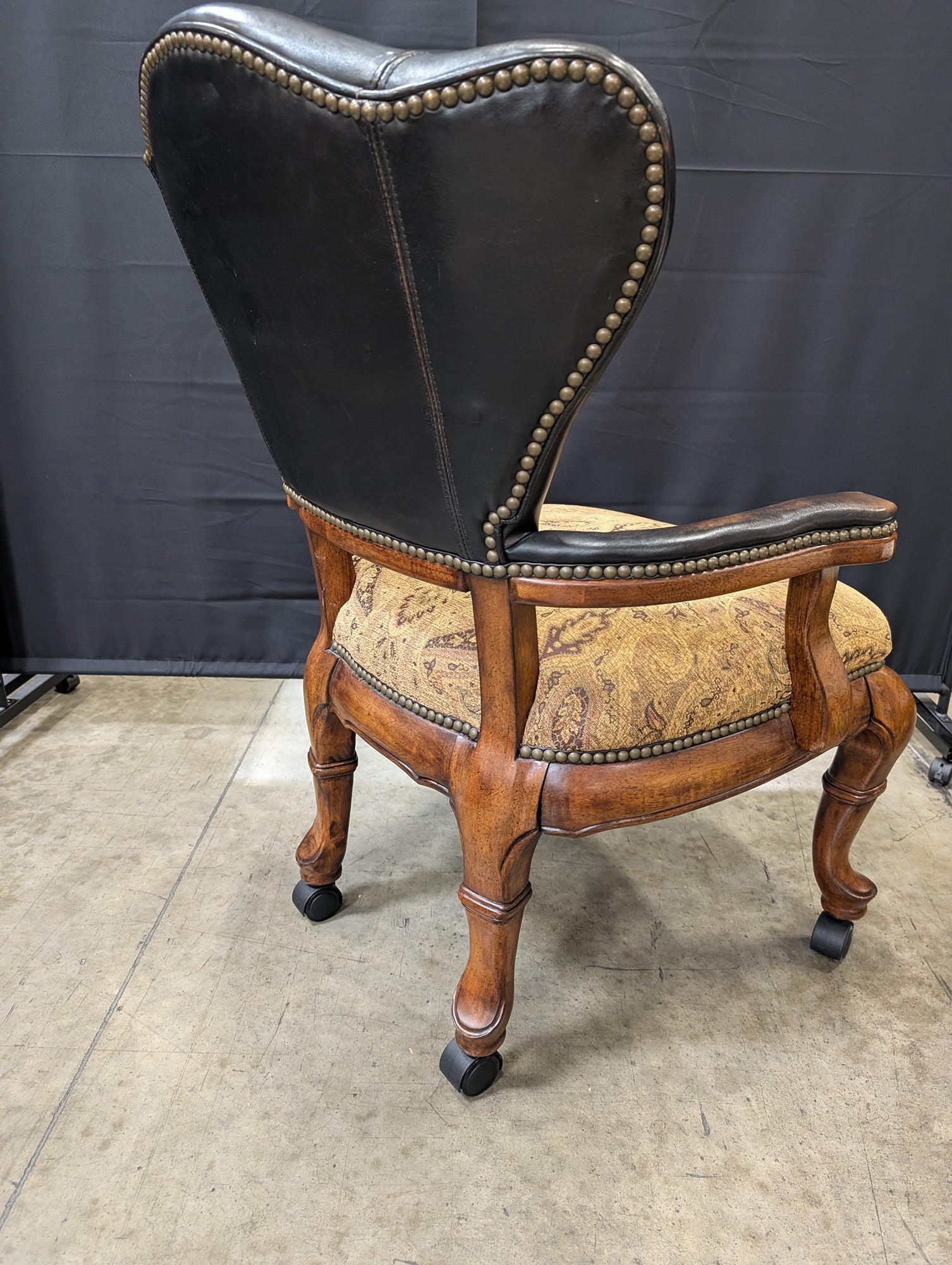 Leather Back Thomasville Chair Patterned Upholstery