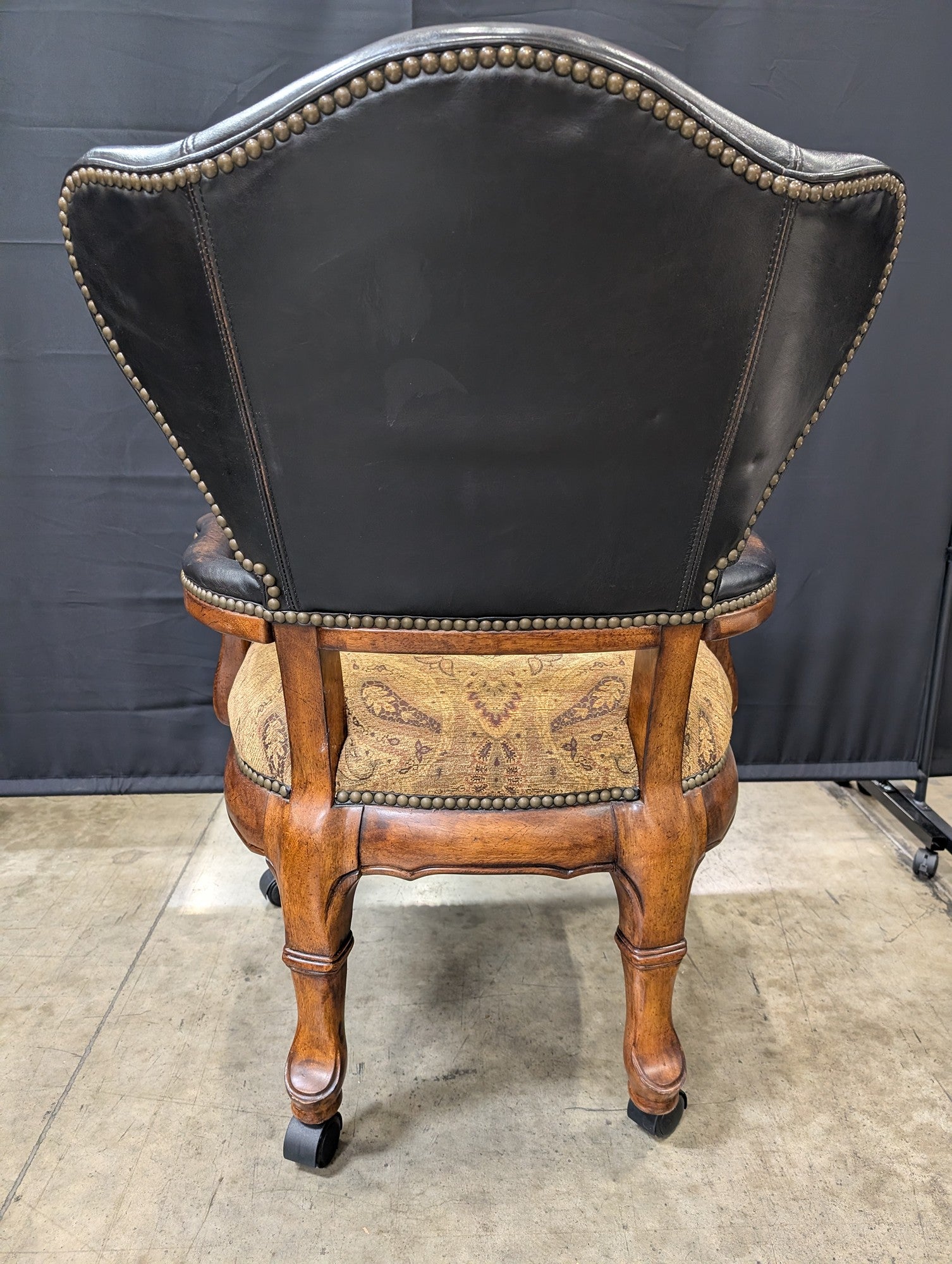Leather Back Thomasville Chair Patterned Upholstery