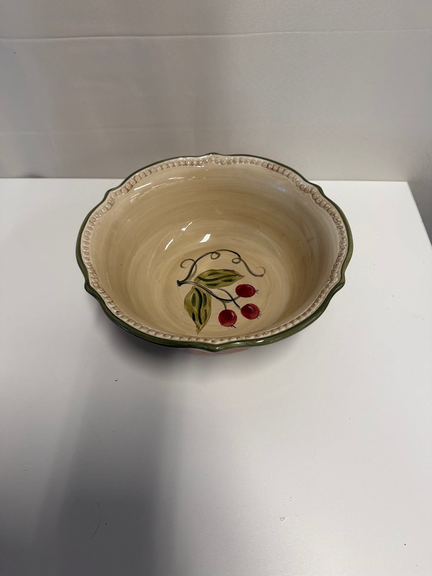 Tabletops Gallery Francesca Hand-Painted Fruit Motif Ceramic Serving Bowl