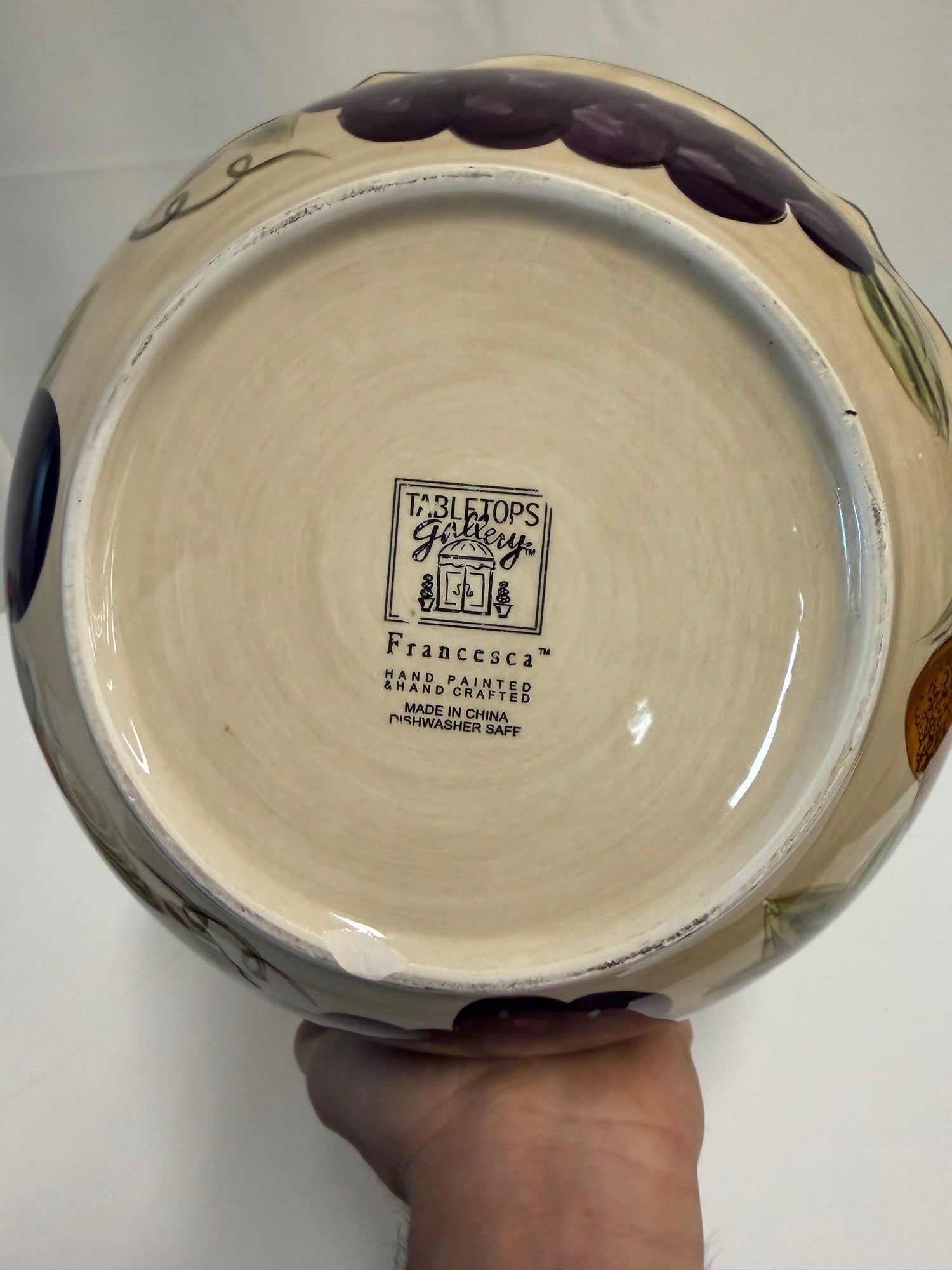 Tabletops Gallery Francesca Hand-Painted Fruit Motif Ceramic Serving Bowl