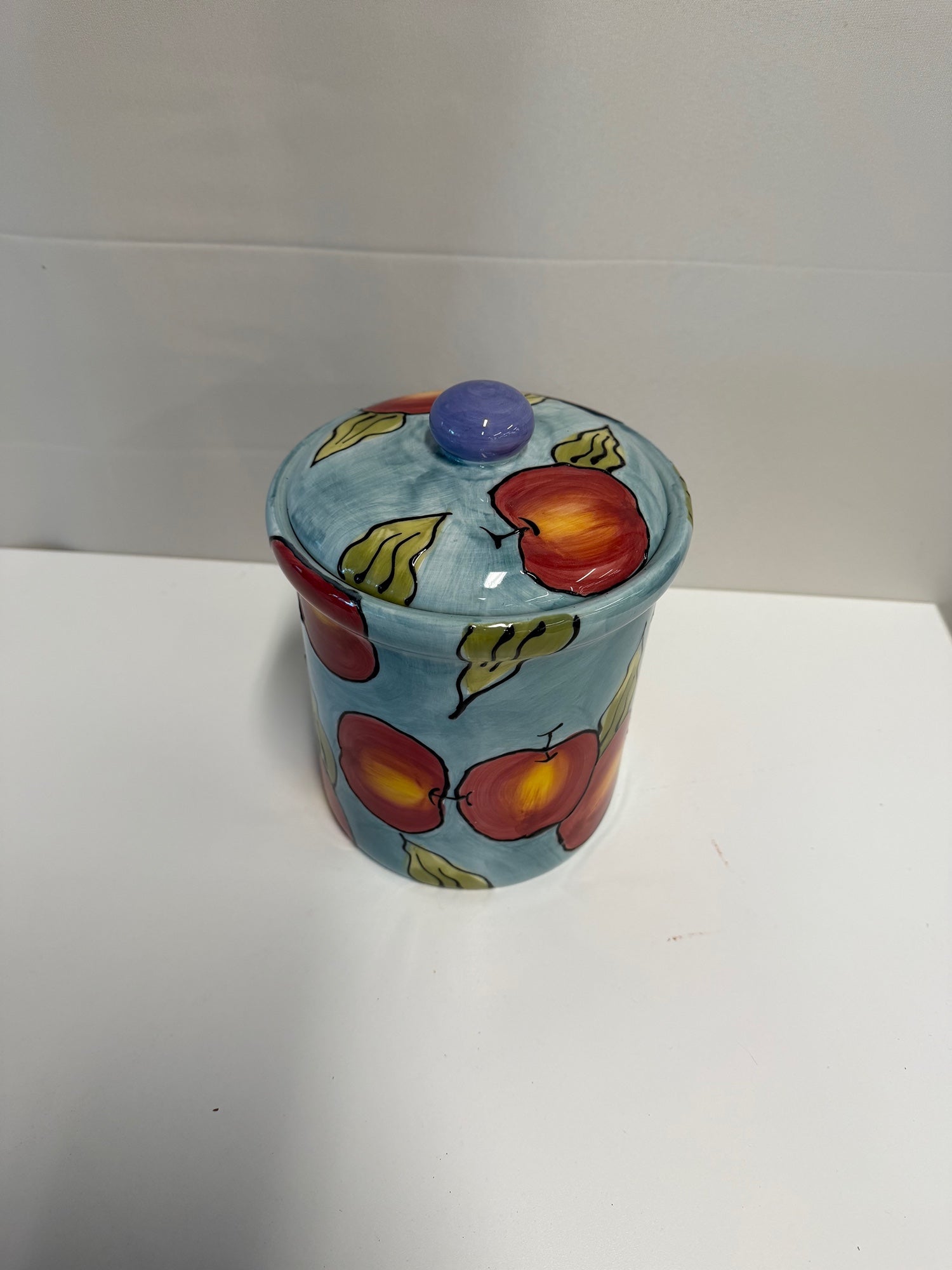 Big Lillian Vernon Ceramic Apple Fruit Kitchen Canister Jar with Lid