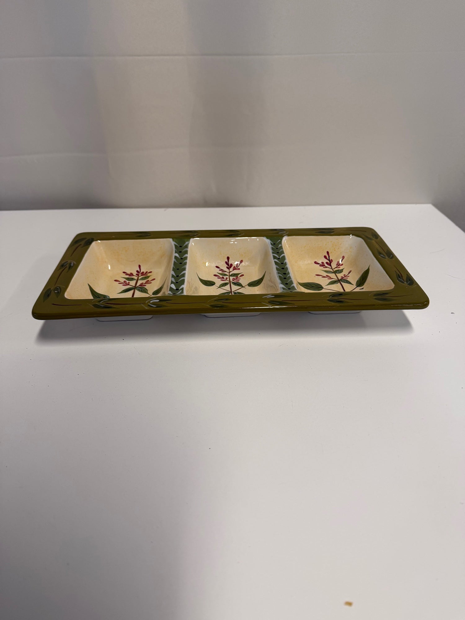 Certified International Oregano Herb Design Three-Compartment Serving Tray