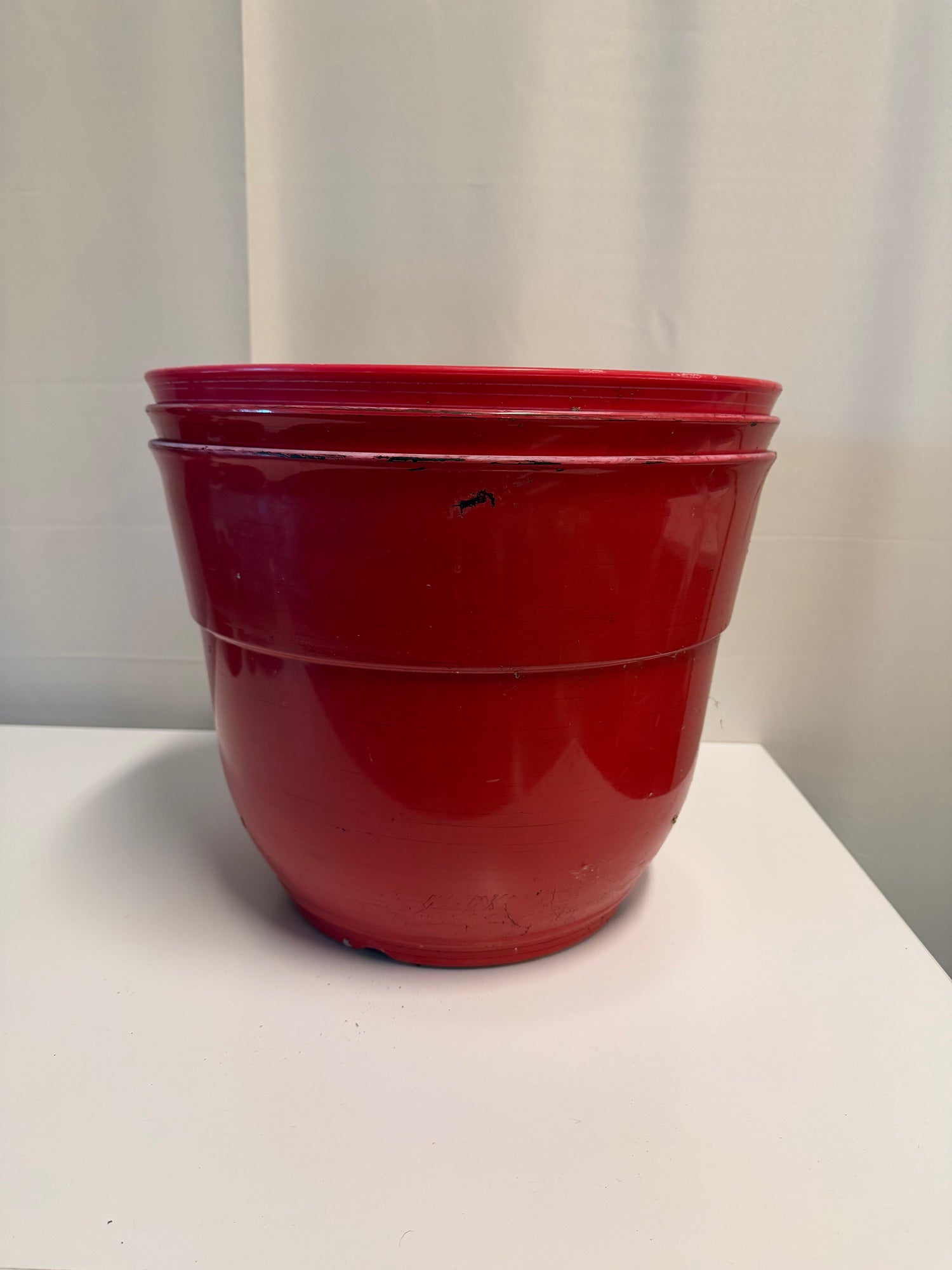 Set of Three Vibrant Red Plastic Planter Pots