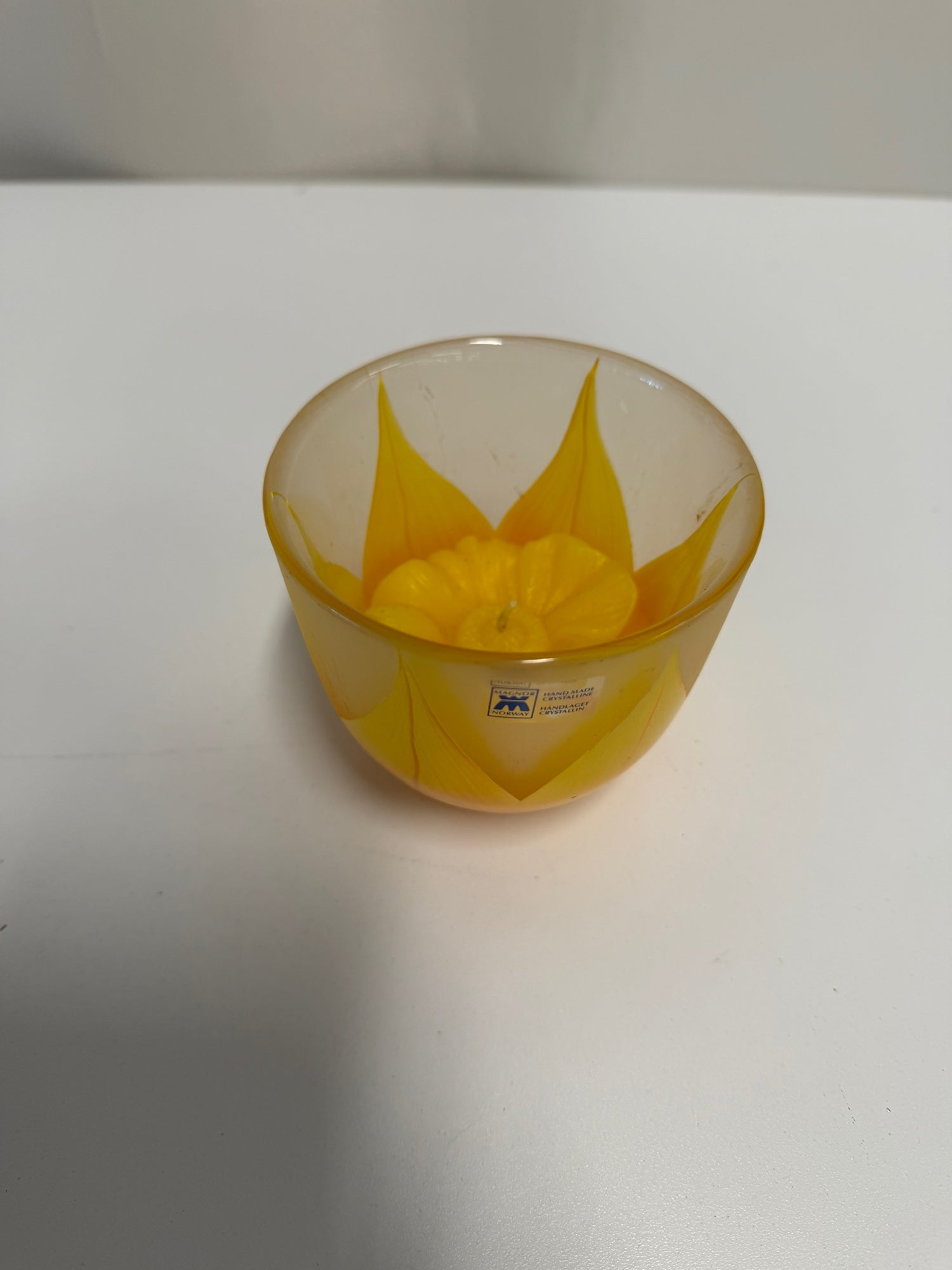 Magnor Norway Hand Made Crystalline Yellow Glass Candle Votive