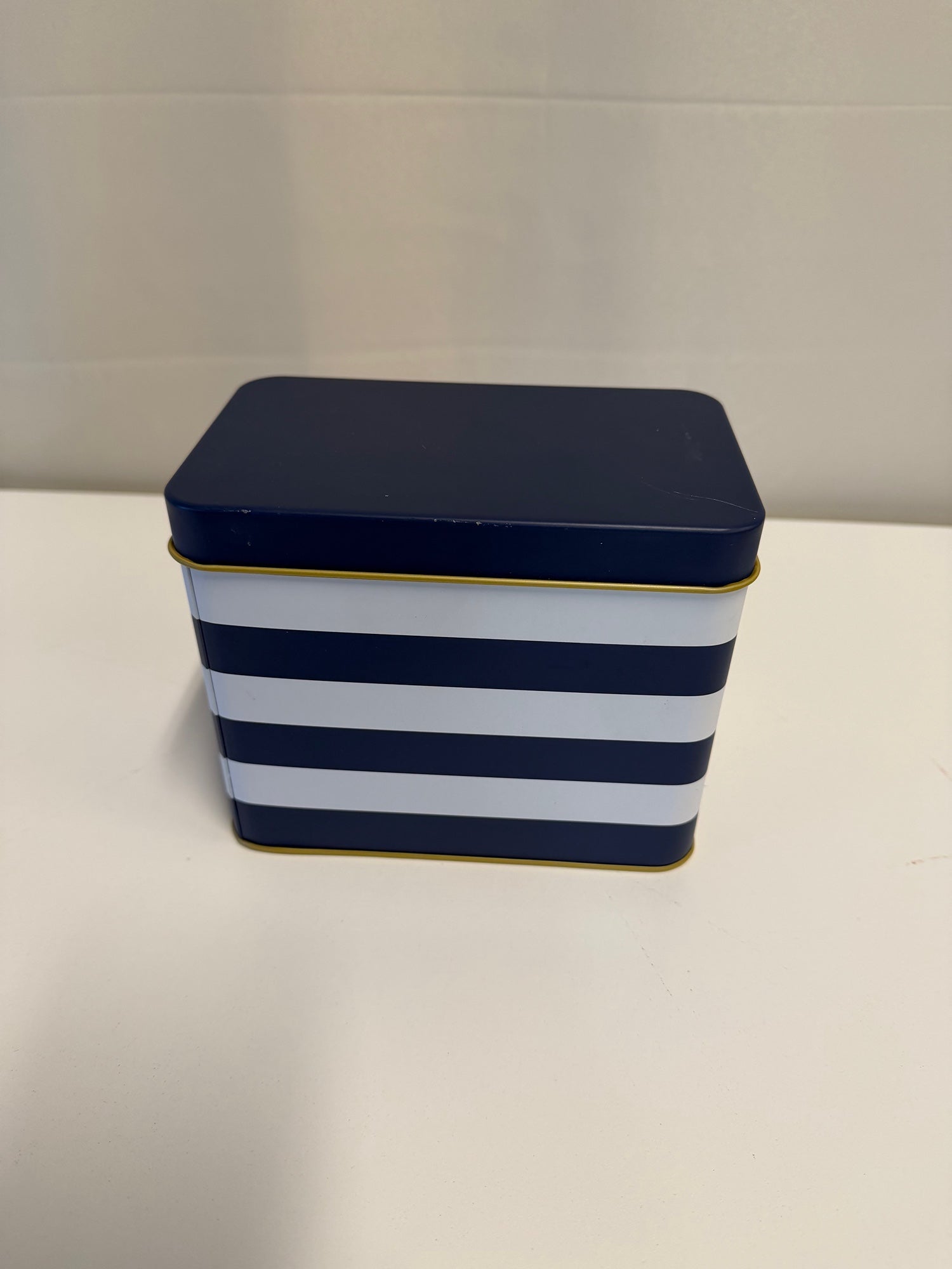 Nautical Striped Rectangular Metal Storage Tin Box