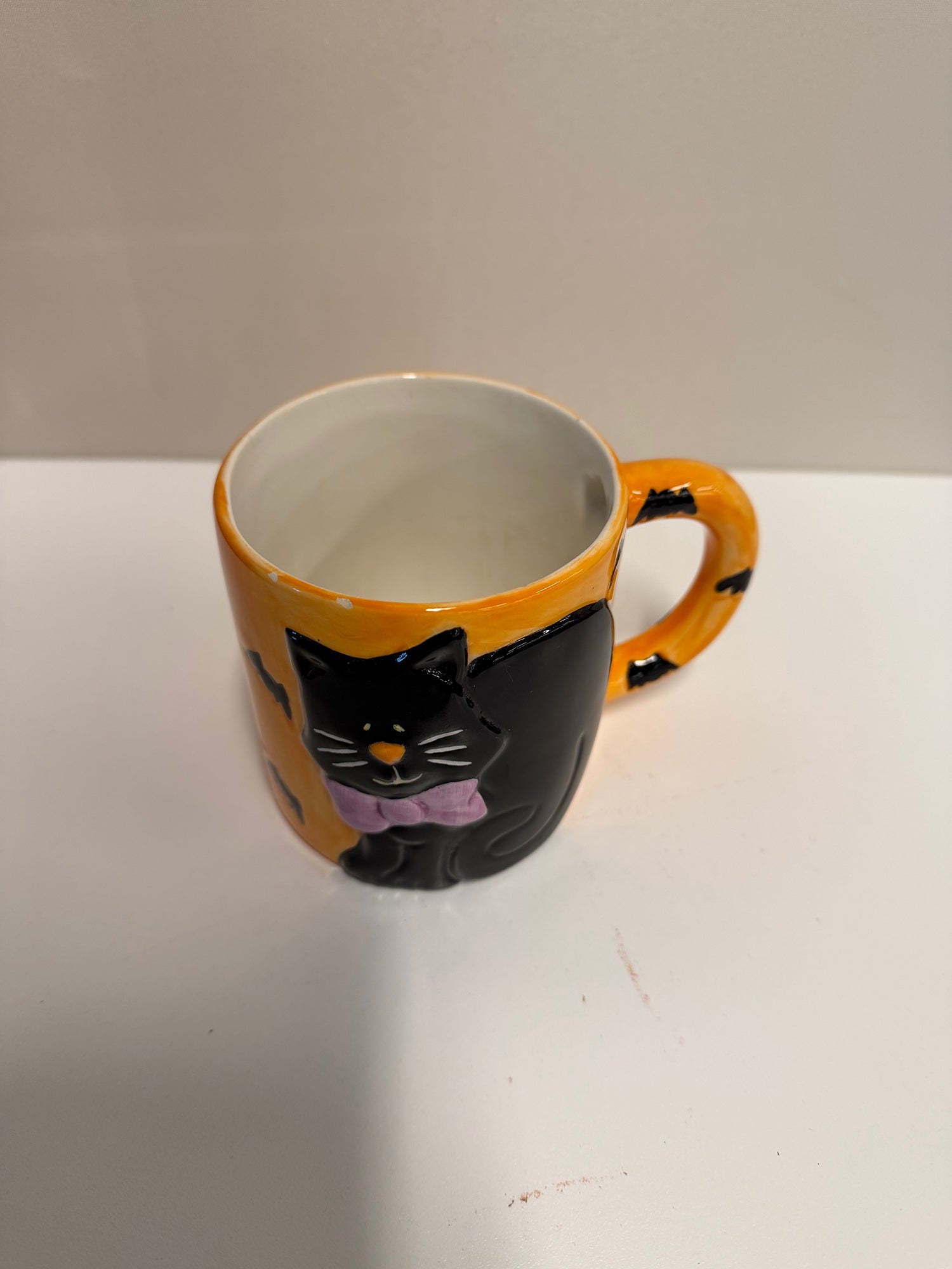 Spooky Black Cat & Bat Ceramic Halloween Mug