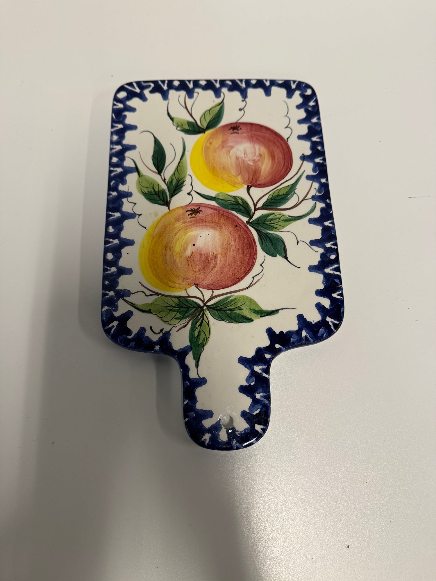 Handpainted Italian Ceramic Peach Design Serving Board Trivet