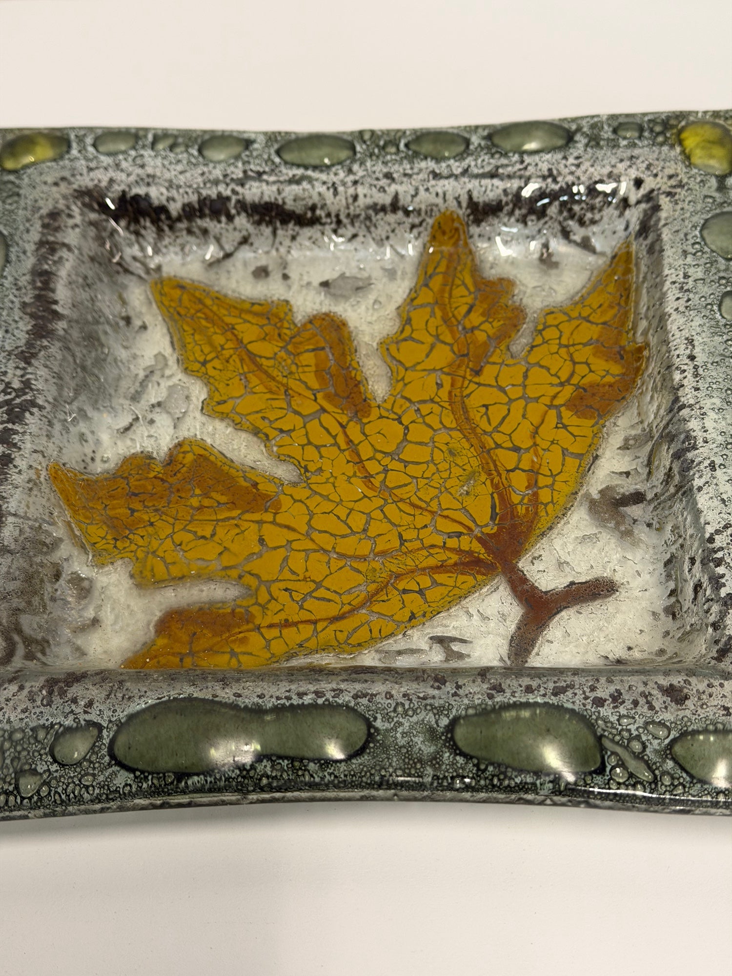 Euro Ceramica Rustic Textured Square Maple Leaf Decorative Dish