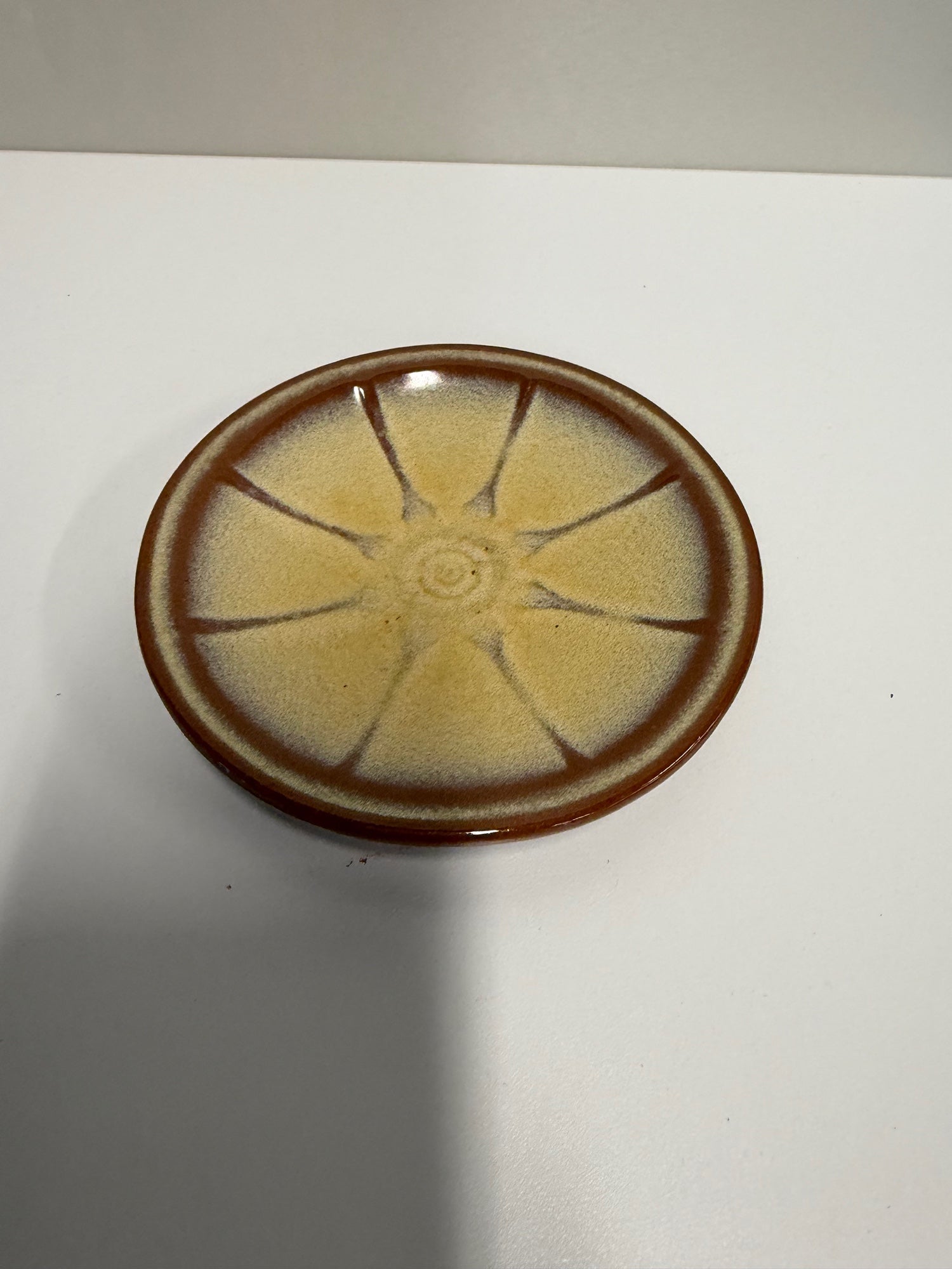Frankoma Radial Starburst Ceramic Saucer Two-Tone Glaze