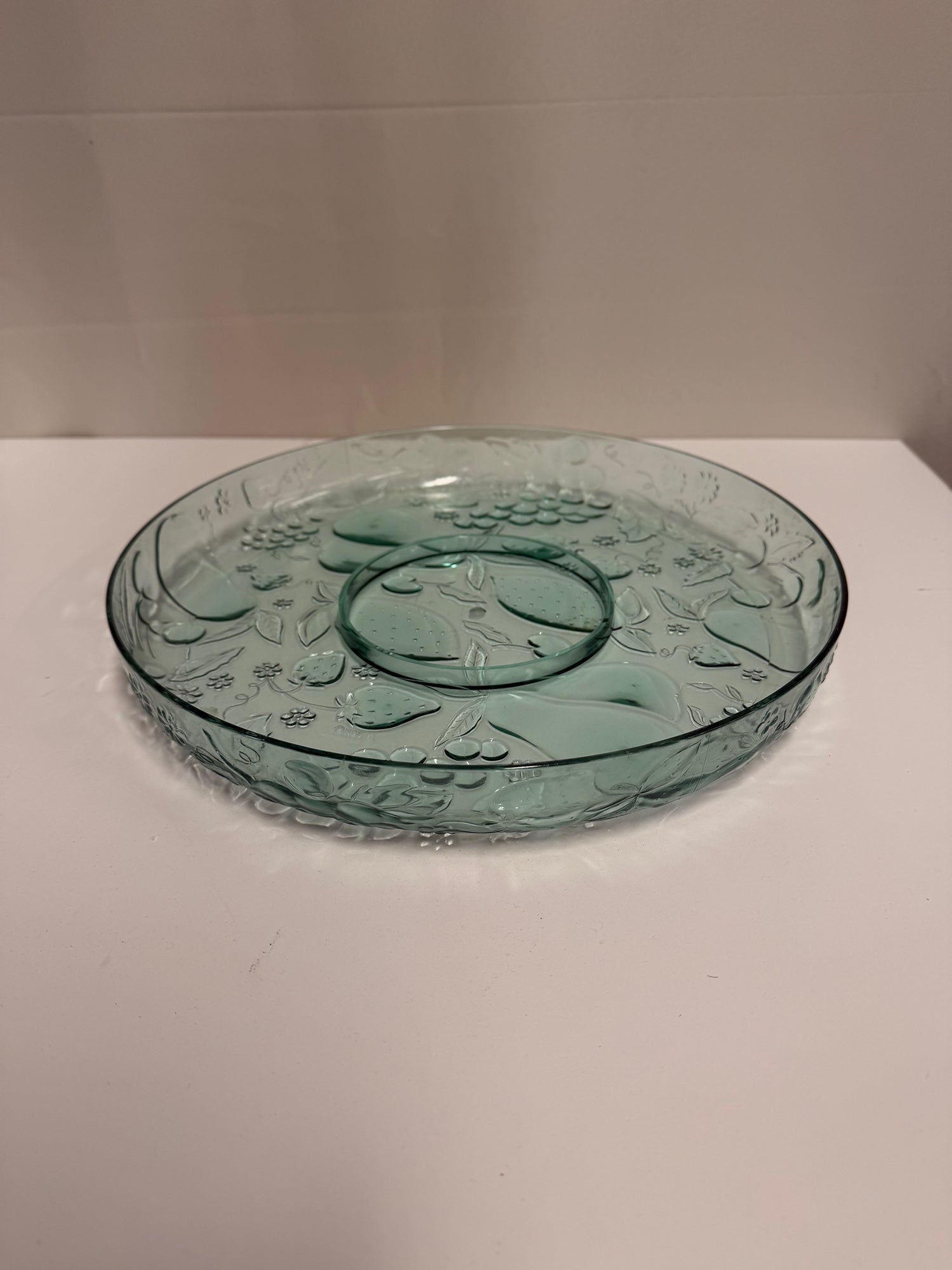 Vintage Style Teal Fruit Embossed Chip and Dip Platter