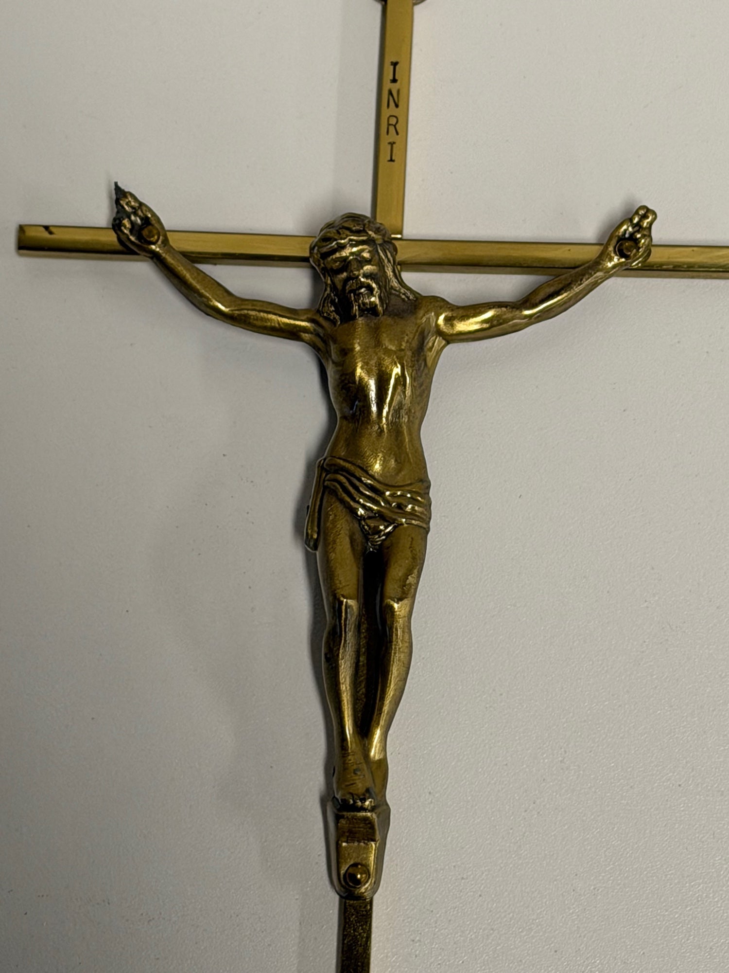Vintage Brass Jesus Christ Crucifix Wall Cross Religious Art