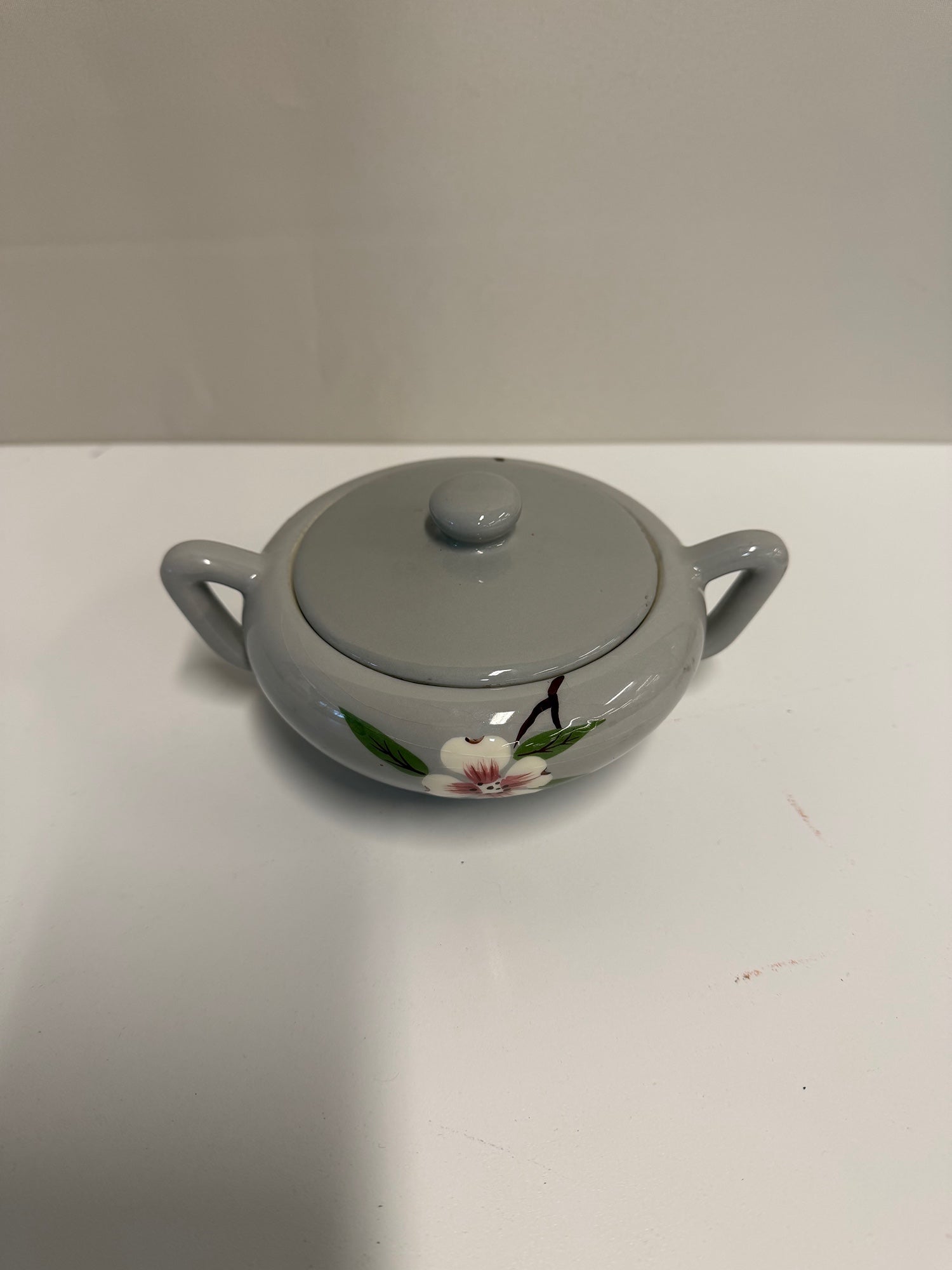 Charming Gray Floral Porcelain Sugar Bowl with Lid