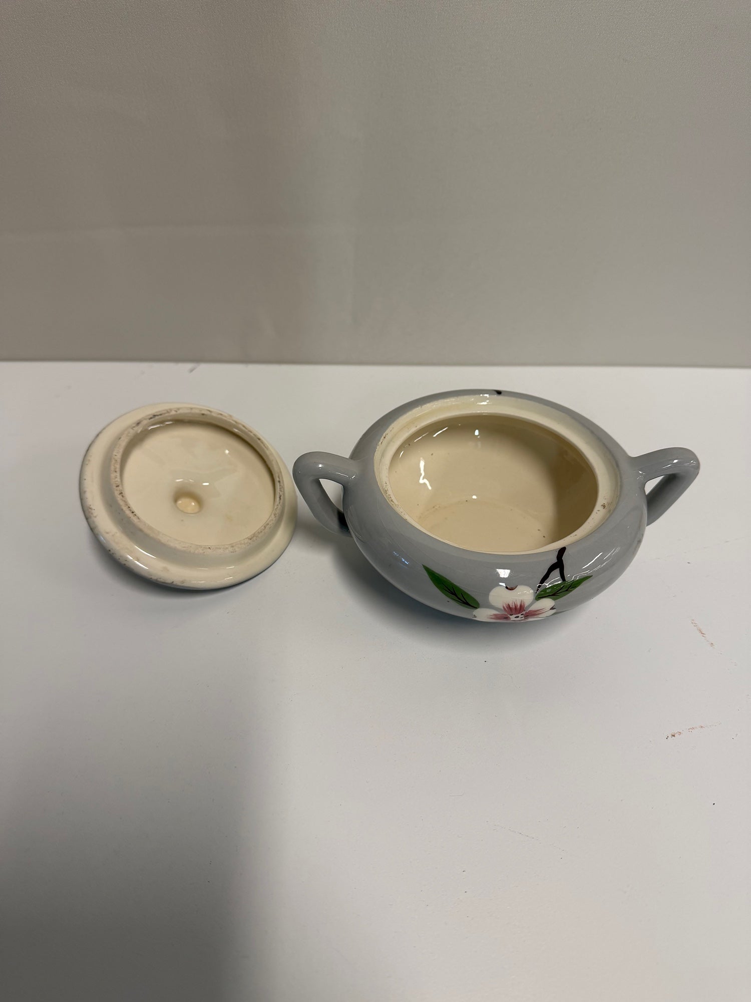 Charming Gray Floral Porcelain Sugar Bowl with Lid