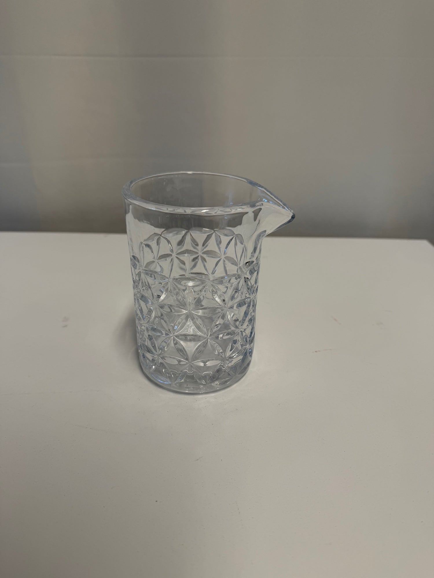 Textured Clear Glass Creamer Pitcher with Geometric Pattern