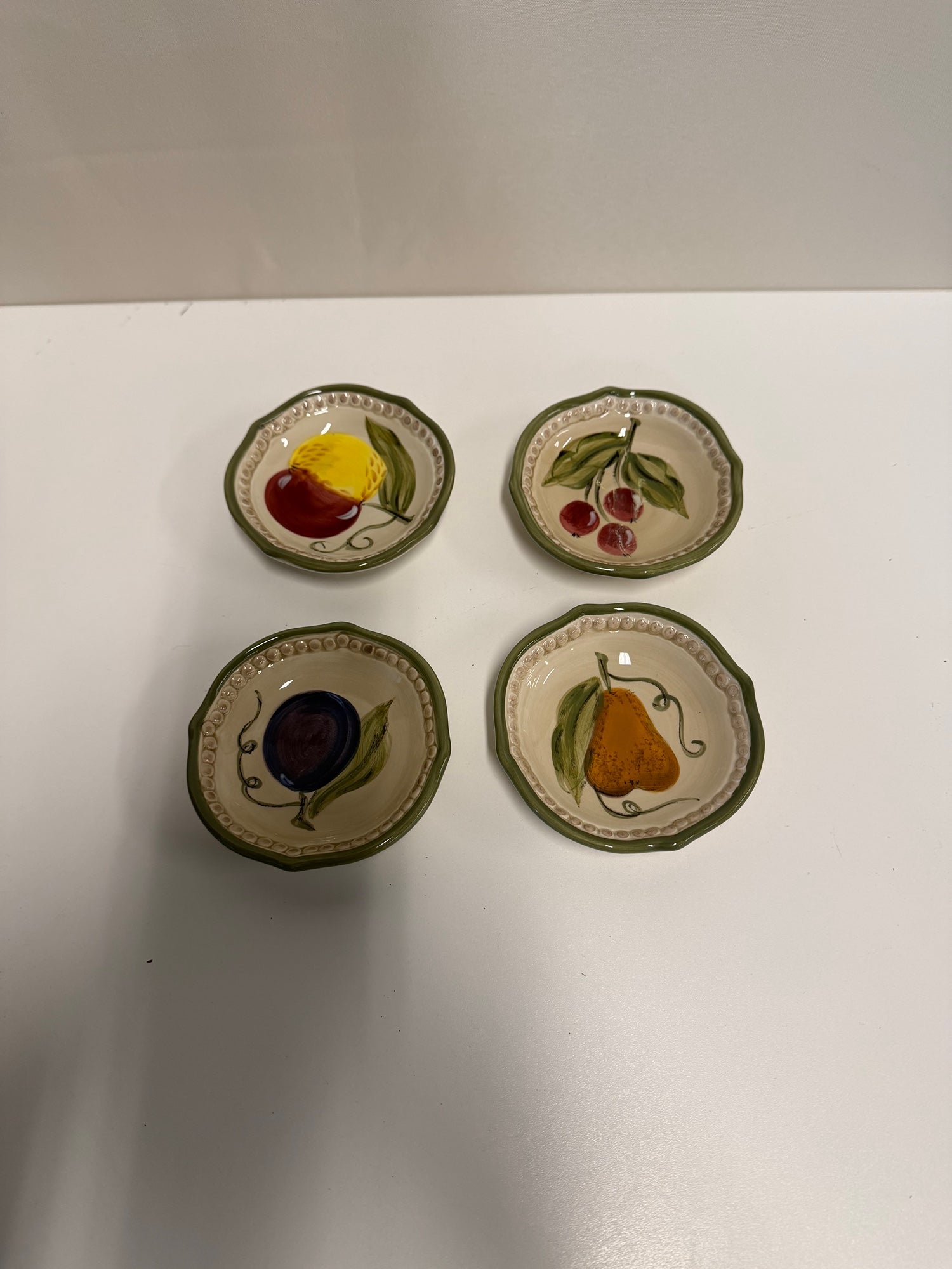 Set of Four TABLETOPS Gallery Francesca Hand-Painted Fruit Design Small Dishes