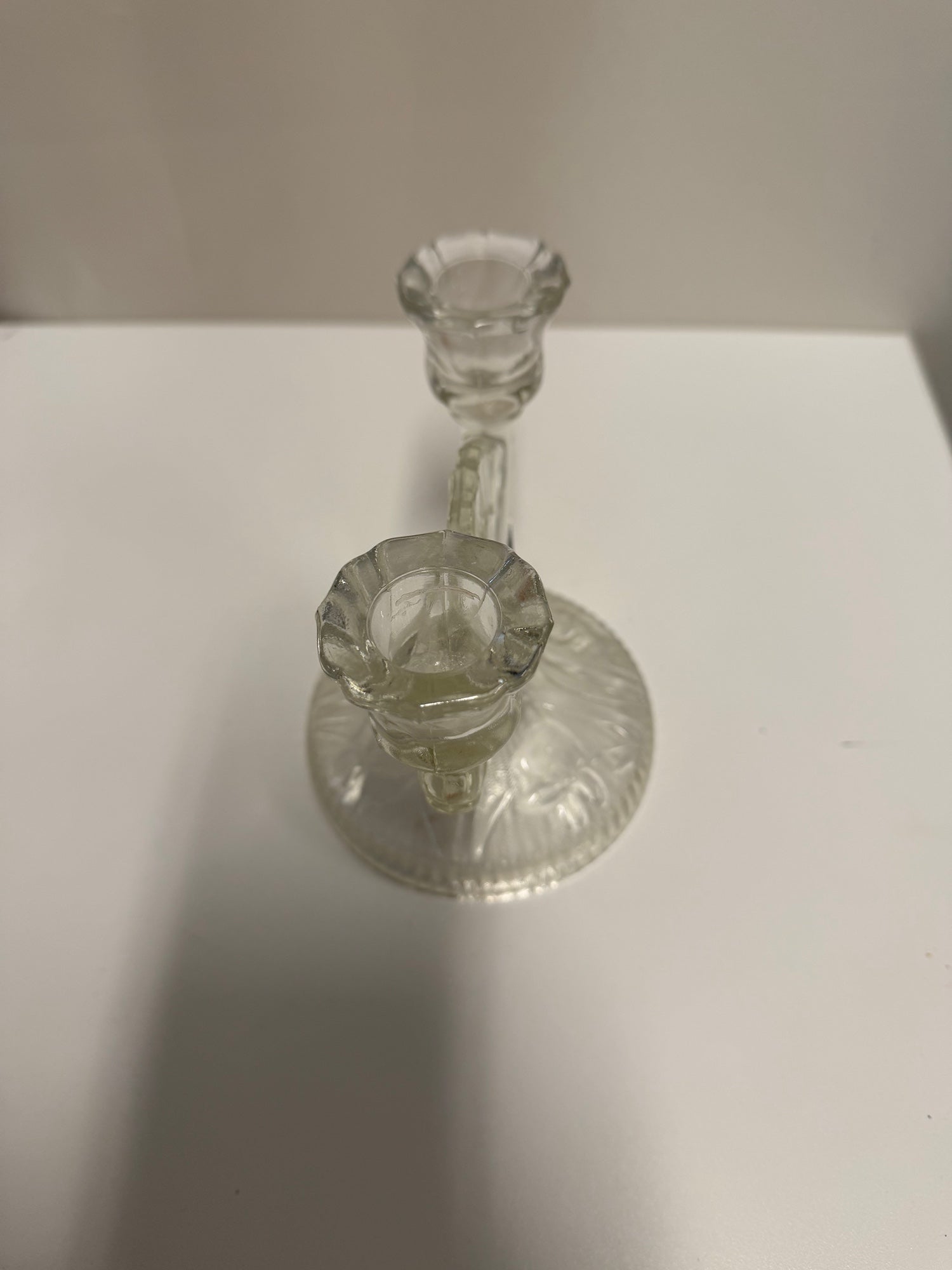 Decorative Clear Glass Dual Taper Candlestick Holder