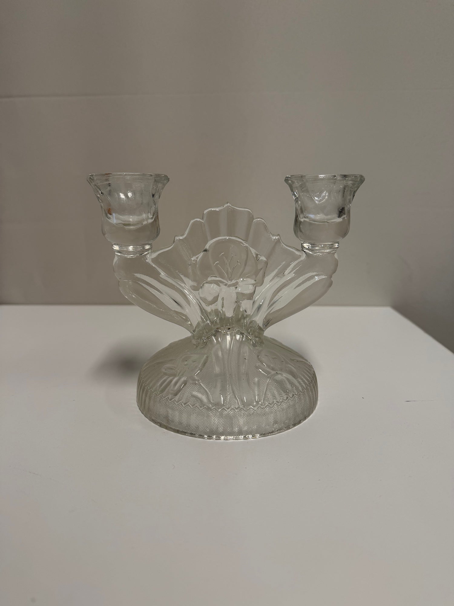 Decorative Clear Glass Dual Taper Candlestick Holder