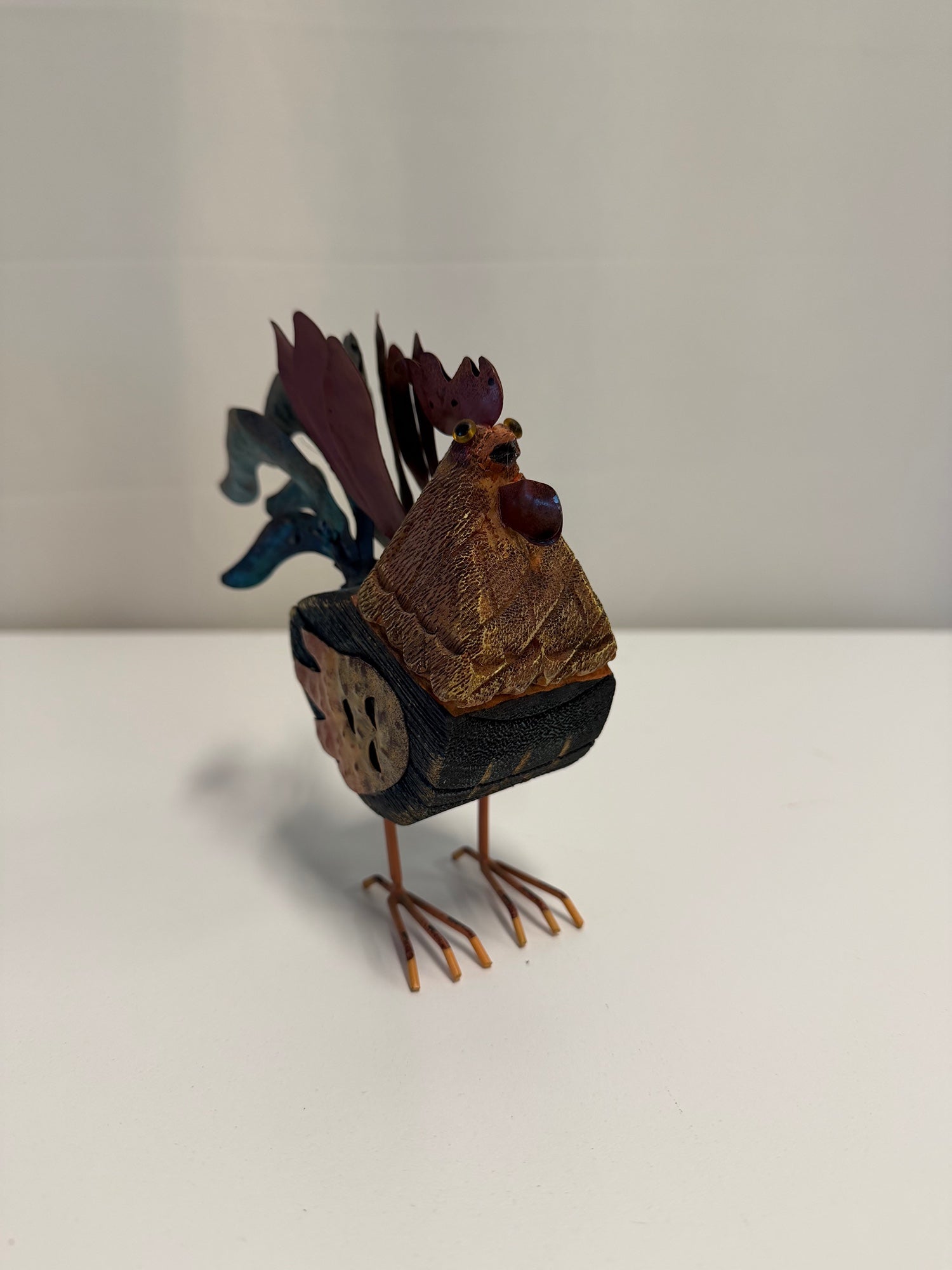 Rustic Metal and Mixed Material Rooster Figurine Decor