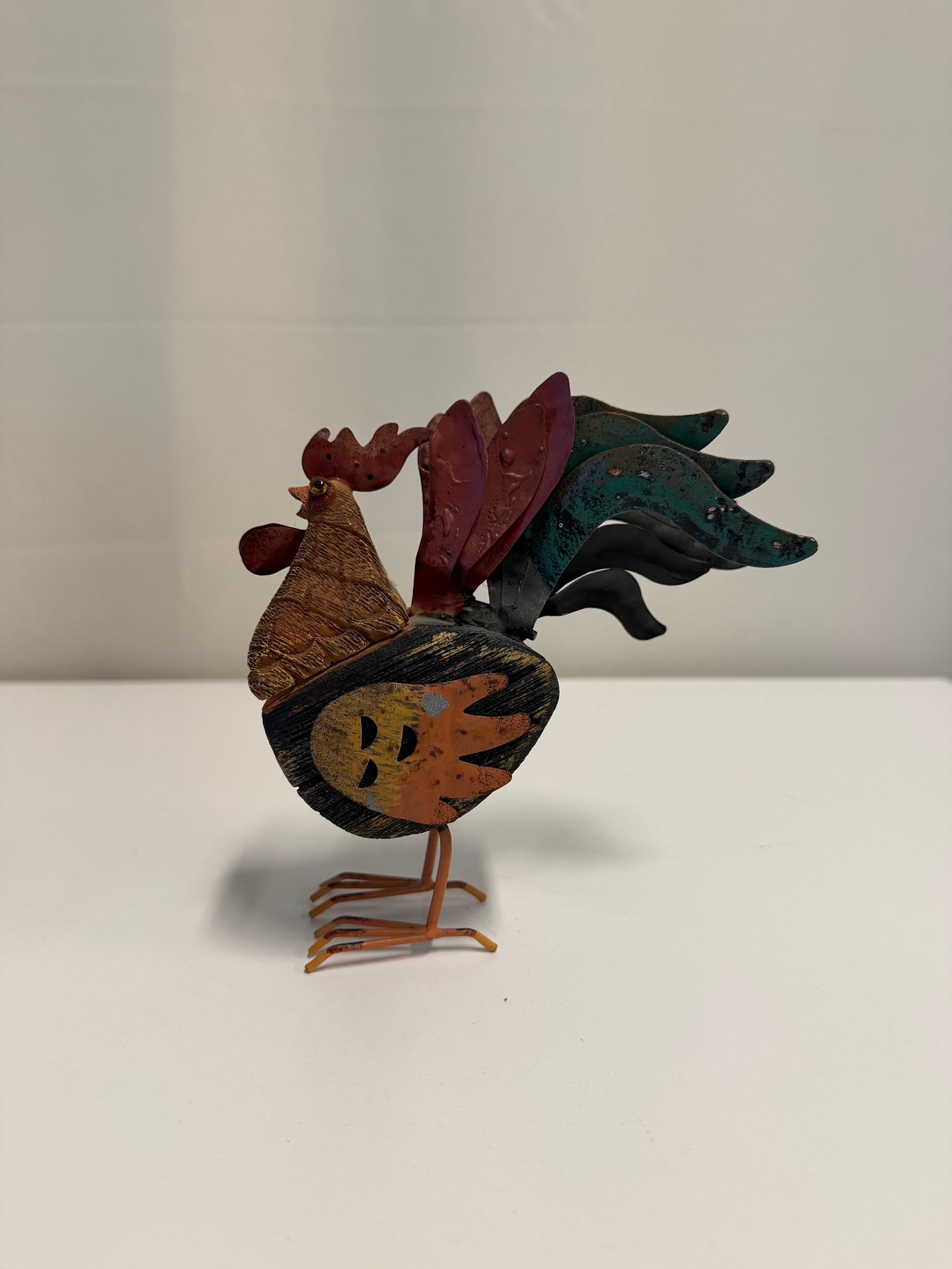 Rustic Metal and Mixed Material Rooster Figurine Decor