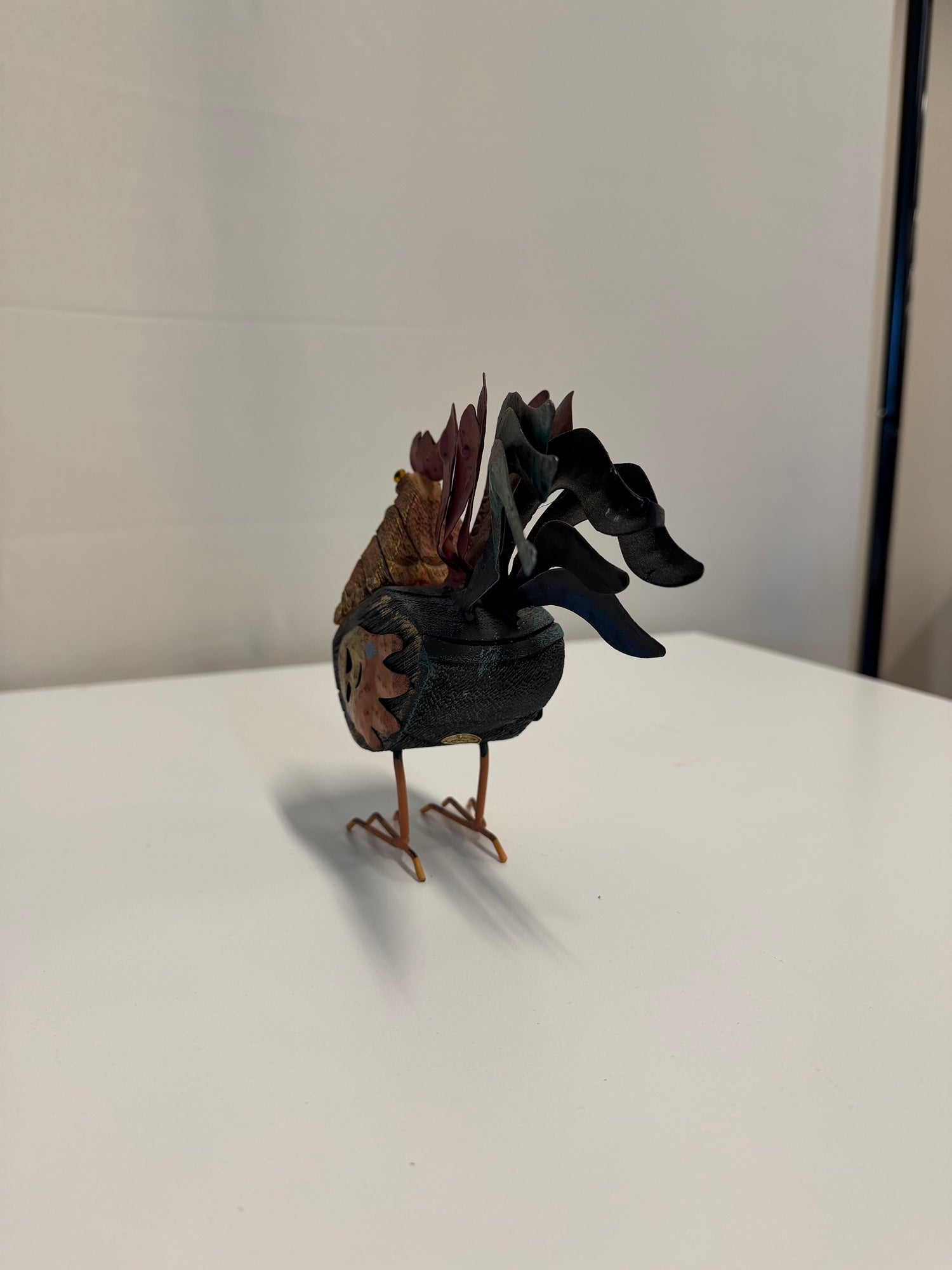Rustic Metal and Mixed Material Rooster Figurine Decor