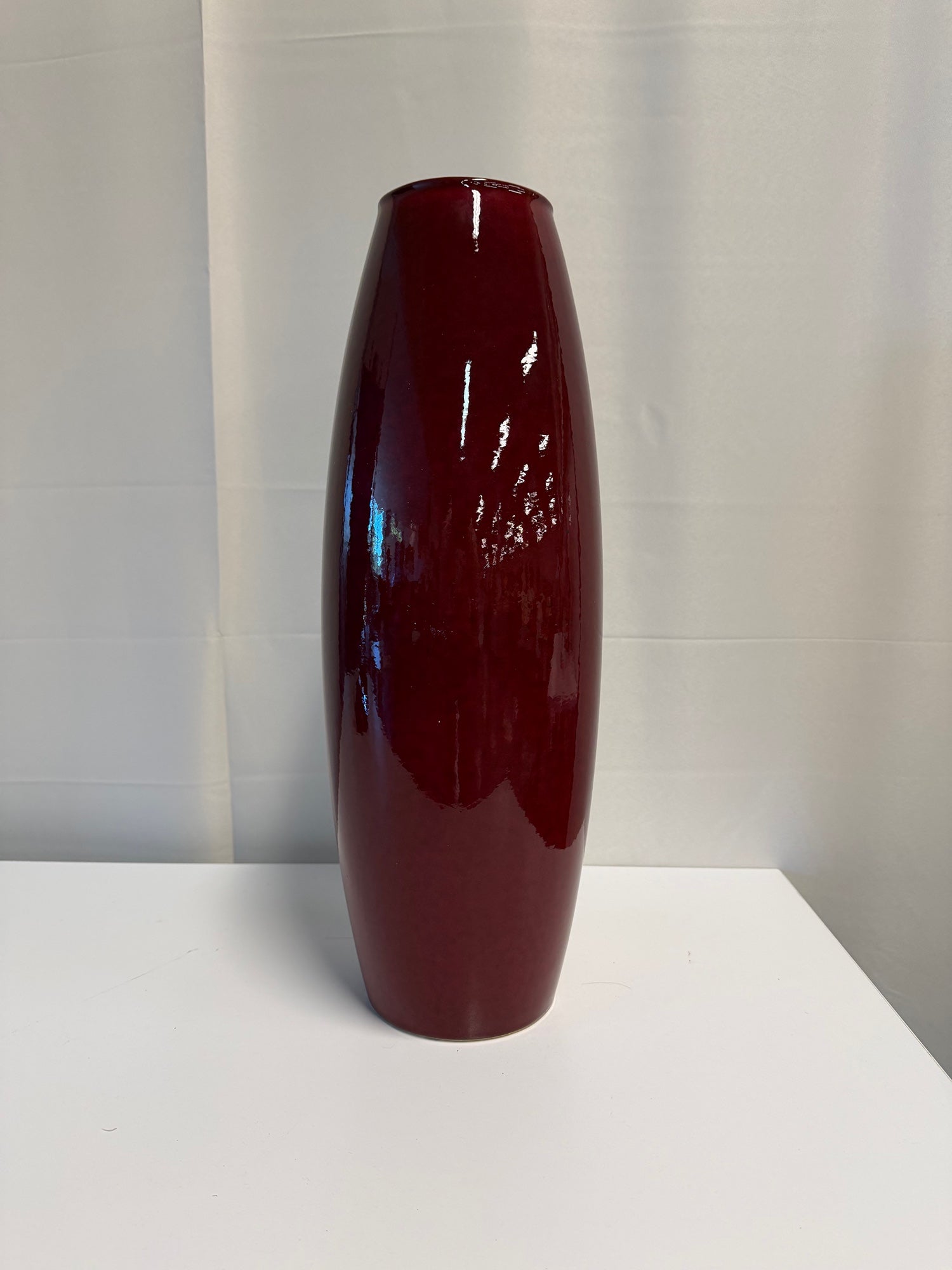 Pier 1 Deep Red Glazed Ceramic Vase Tall Ovoid Design