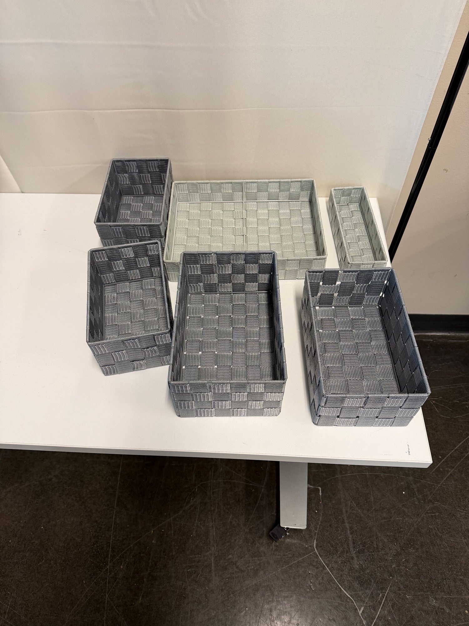 Set of Six Piece Woven Storage Baskets - Multi-Size Gray Organizers