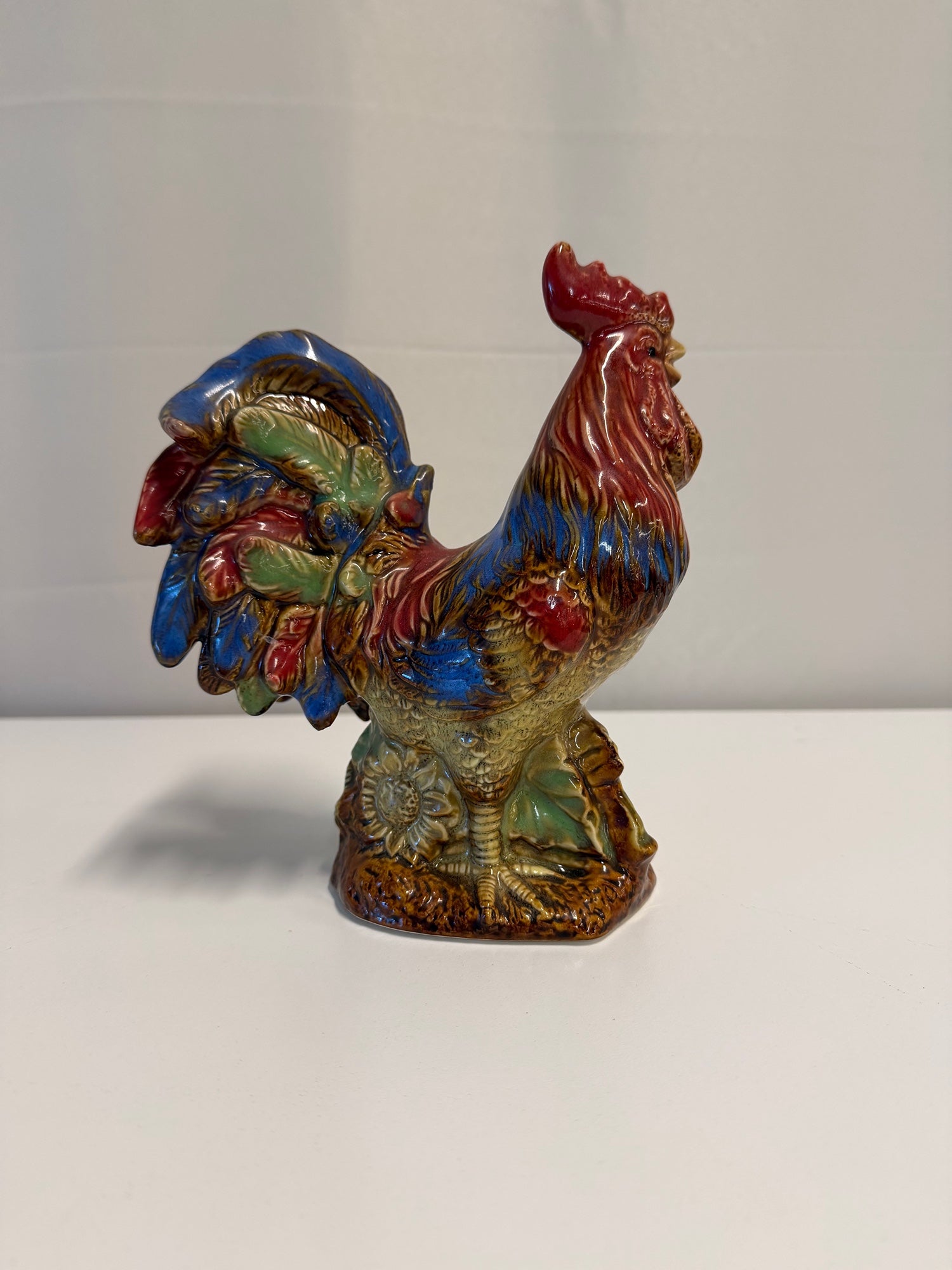 Vibrant Multi-Colored Ceramic Rooster Figurine Farmhouse Decor