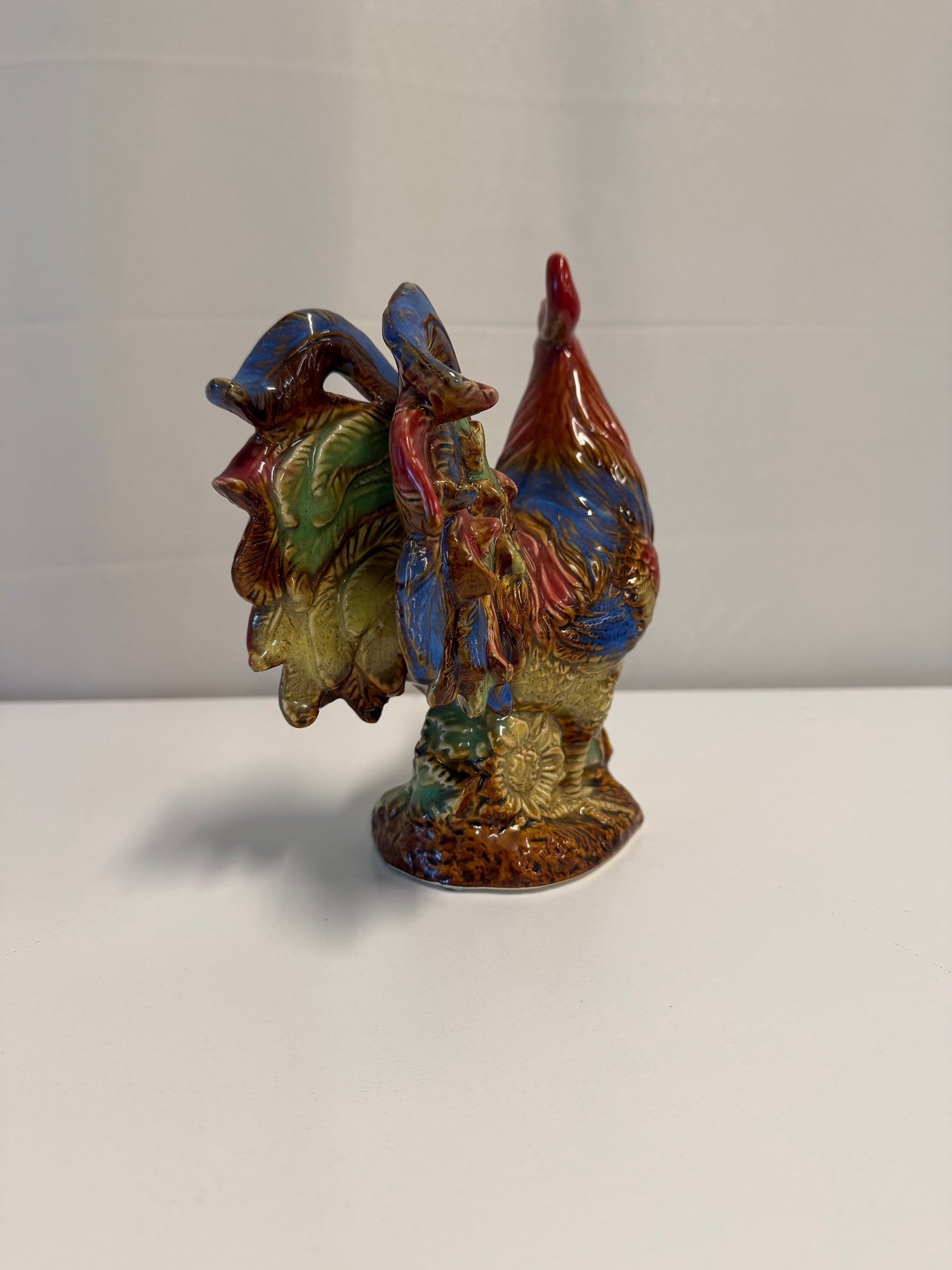 Vibrant Multi-Colored Ceramic Rooster Figurine Farmhouse Decor
