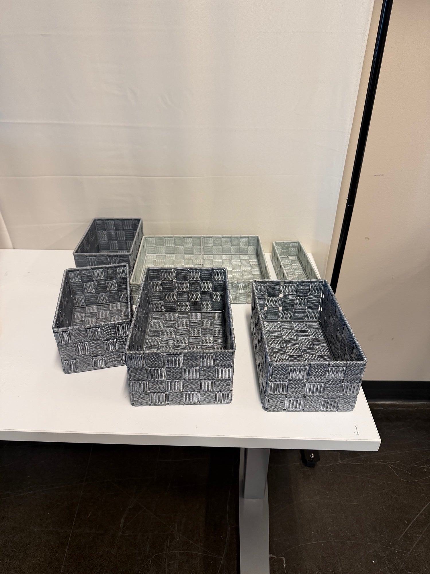 Set of Six Piece Woven Storage Baskets - Multi-Size Gray Organizers