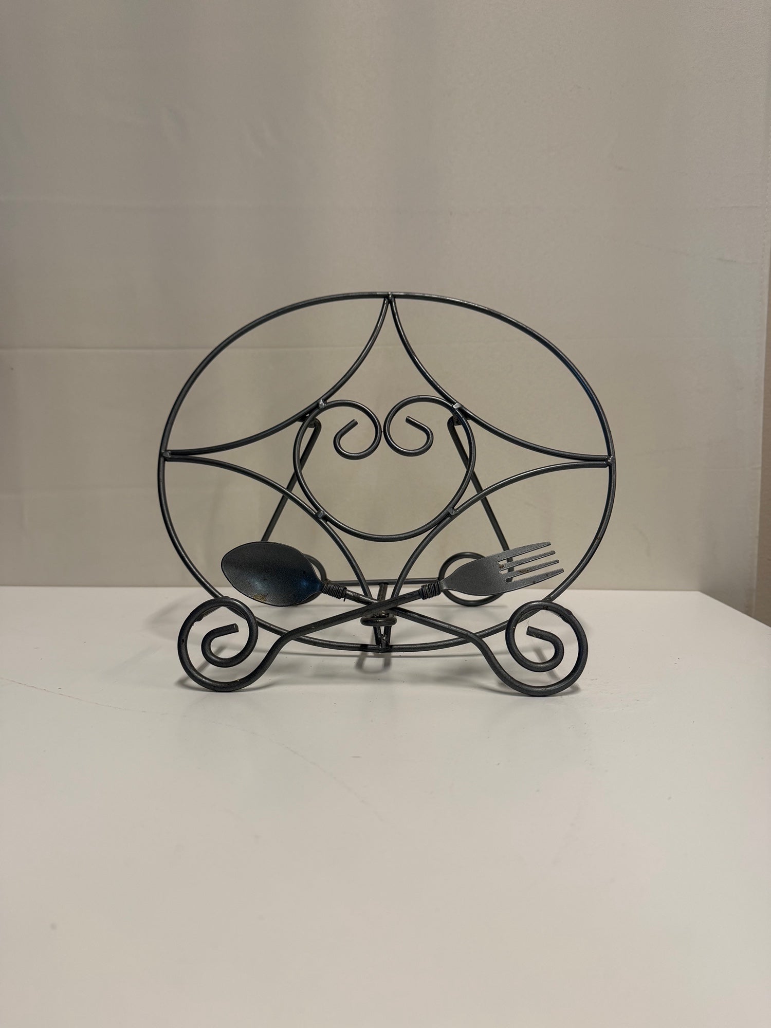 Decorative Metal Scrollwork Napkin Holder with Utensil Motif