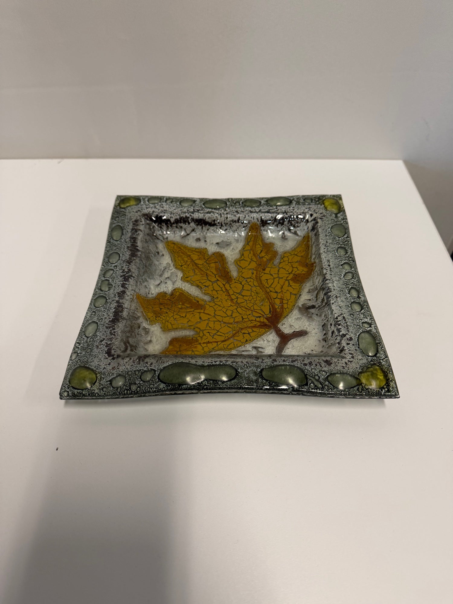 Euro Ceramica Rustic Textured Square Maple Leaf Decorative Dish