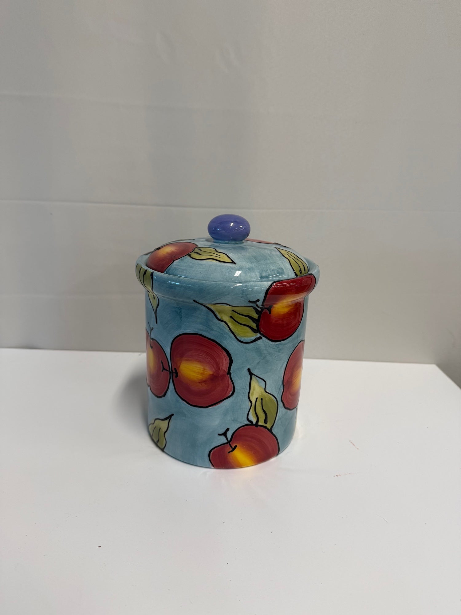 Big Lillian Vernon Ceramic Apple Fruit Kitchen Canister Jar with Lid